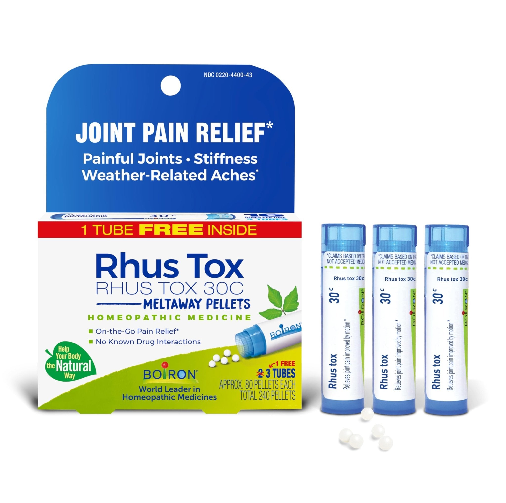 Boiron Rhus Tox 30C Homeopathic Medicine for Relief from Joint Pain, Muscle Aches, Swollen or Stiff Joints, and Weather Related Aches - 3 Count (240 Pellets) - TrustMedUSA