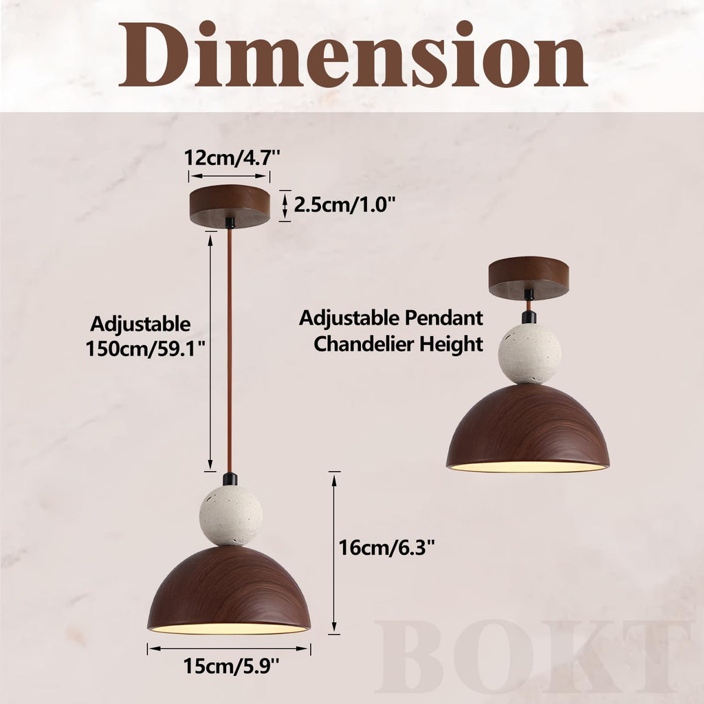 BOKT Wabi Sabi Pendant Light Nordic LED Ceiling Hanging Light Modern Natural Stone Pendant Light Adjustable Dimmable Walnut Mini Chandelier for Dining Room Living Room - TrustMedUSA