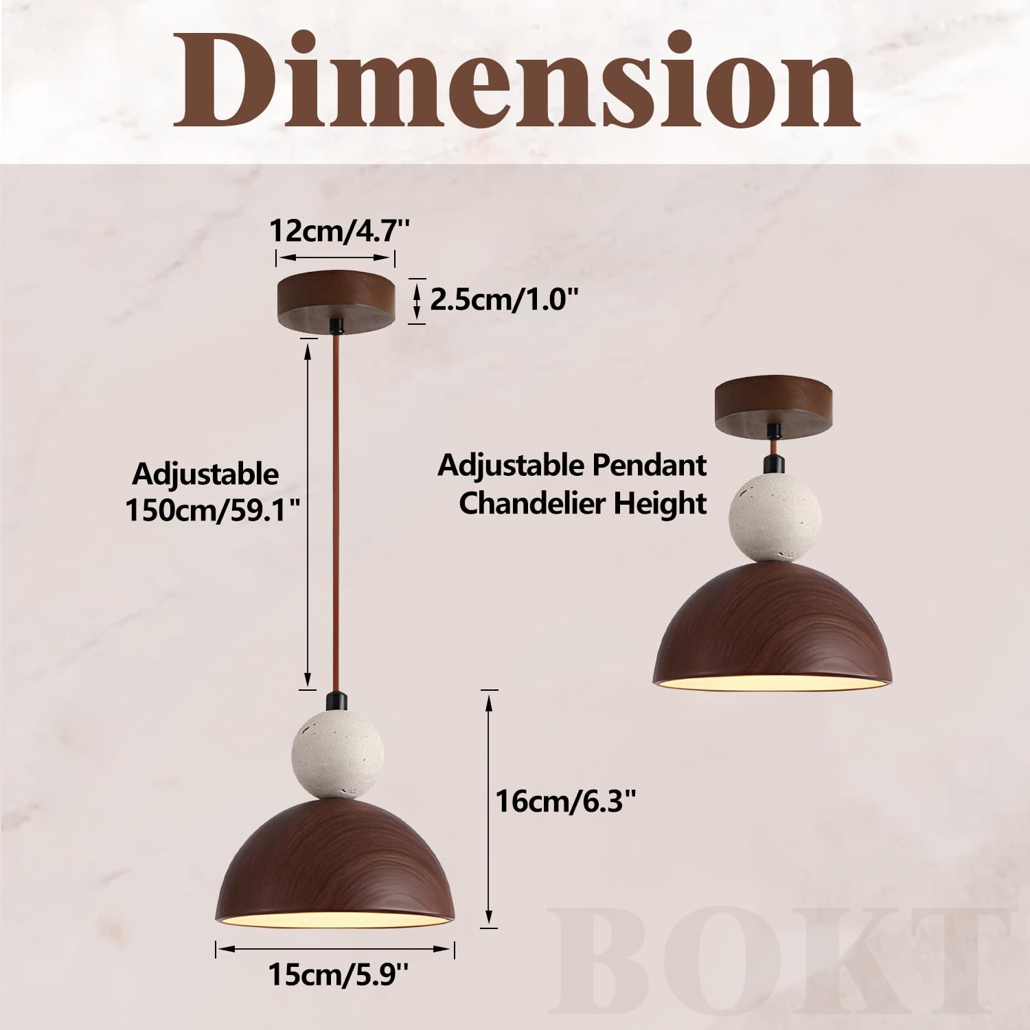 BOKT Wabi Sabi Pendant Light Nordic LED Ceiling Hanging Light Modern Natural Stone Pendant Light Adjustable Dimmable Walnut Mini Chandelier for Dining Room Living Room - TrustMedUSA