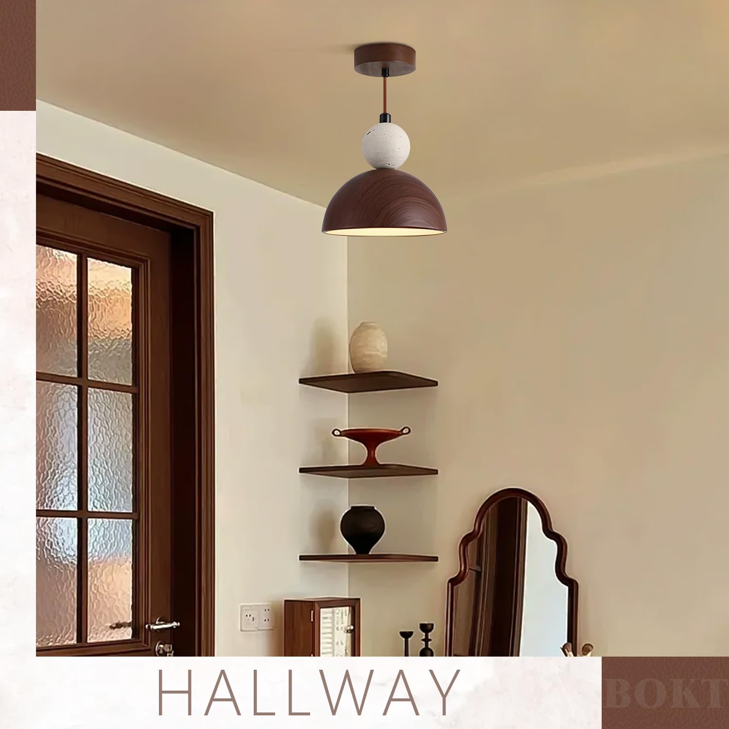 BOKT Wabi Sabi Pendant Light Nordic LED Ceiling Hanging Light Modern Natural Stone Pendant Light Adjustable Dimmable Walnut Mini Chandelier for Dining Room Living Room - TrustMedUSA