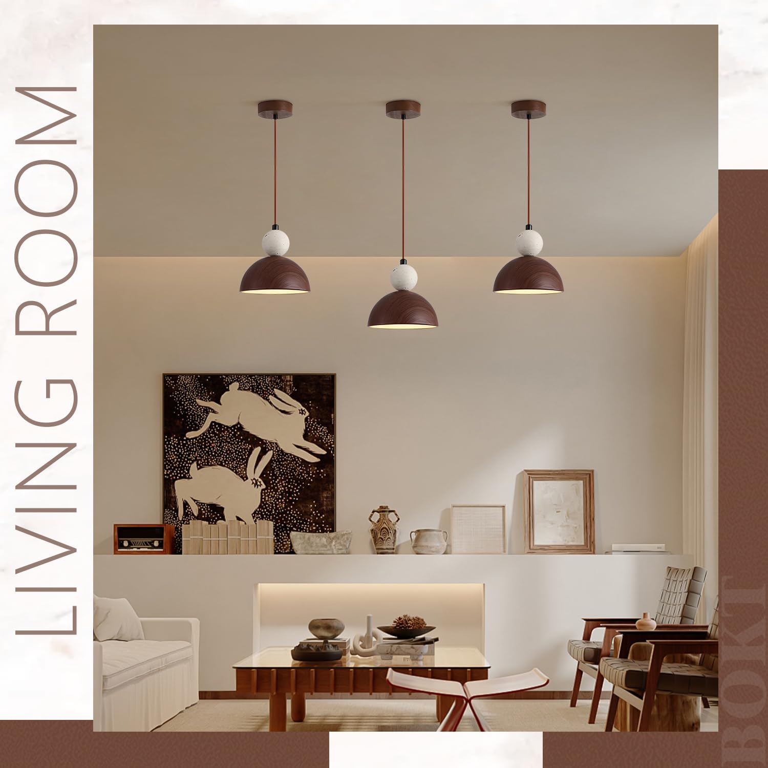 BOKT Wabi Sabi Pendant Light Nordic LED Ceiling Hanging Light Modern Natural Stone Pendant Light Adjustable Dimmable Walnut Mini Chandelier for Dining Room Living Room - TrustMedUSA