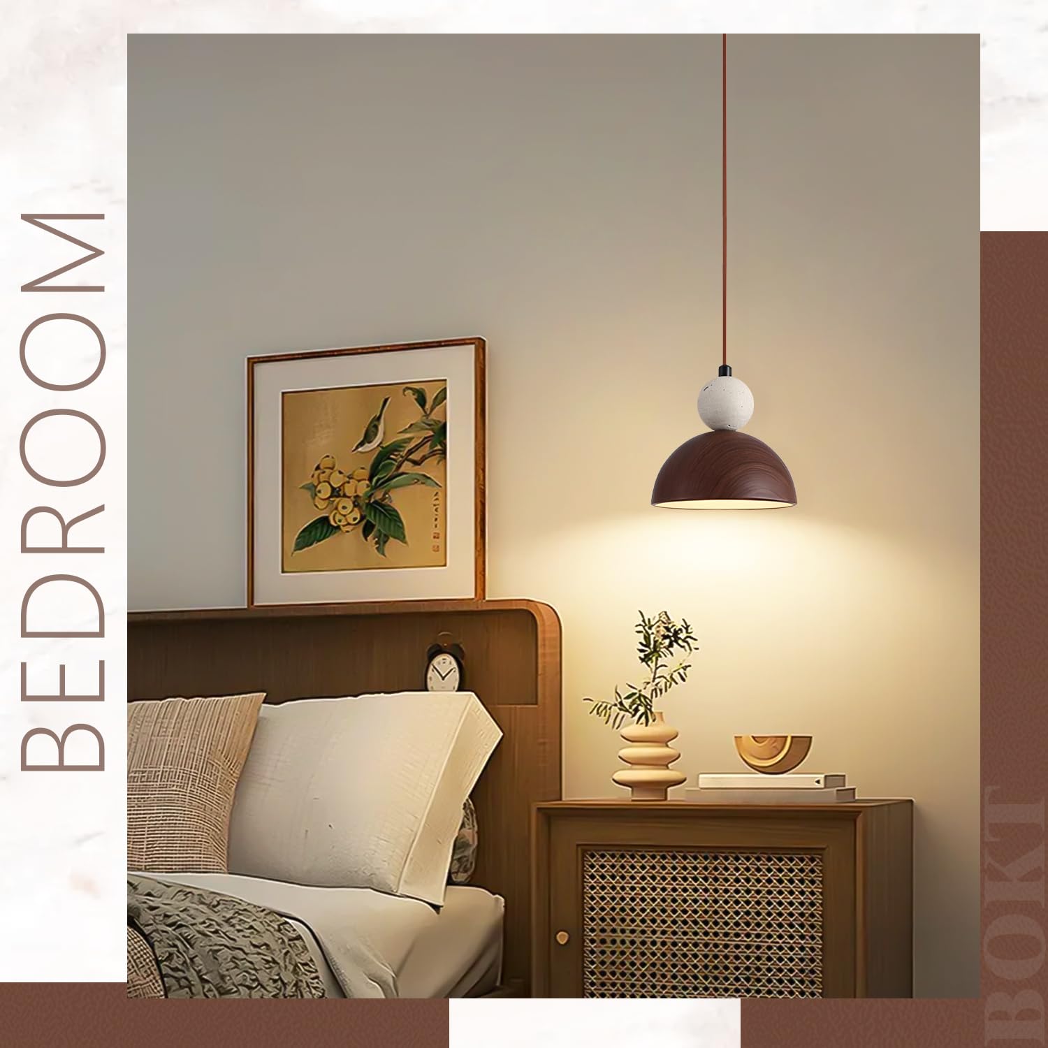BOKT Wabi Sabi Pendant Light Nordic LED Ceiling Hanging Light Modern Natural Stone Pendant Light Adjustable Dimmable Walnut Mini Chandelier for Dining Room Living Room - TrustMedUSA