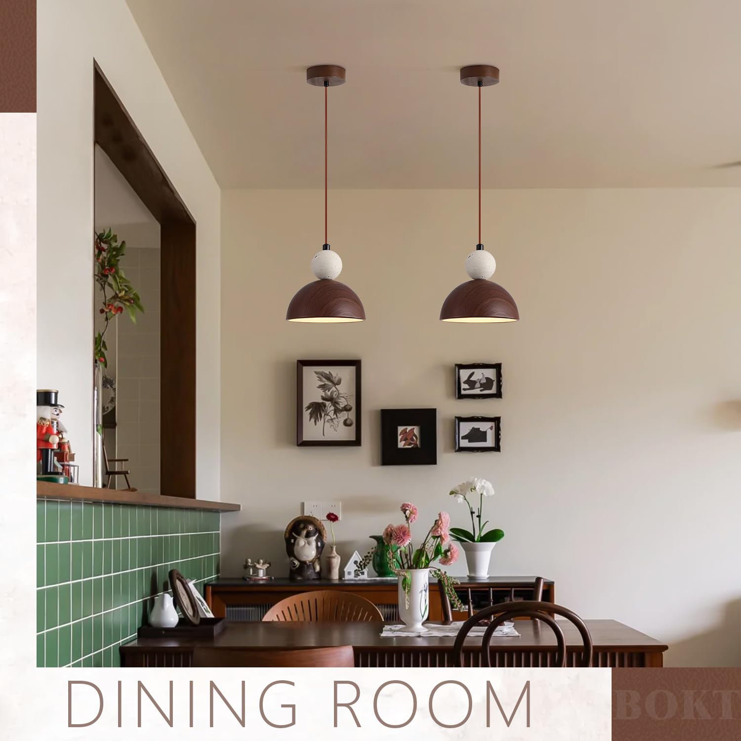 BOKT Wabi Sabi Pendant Light Nordic LED Ceiling Hanging Light Modern Natural Stone Pendant Light Adjustable Dimmable Walnut Mini Chandelier for Dining Room Living Room - TrustMedUSA