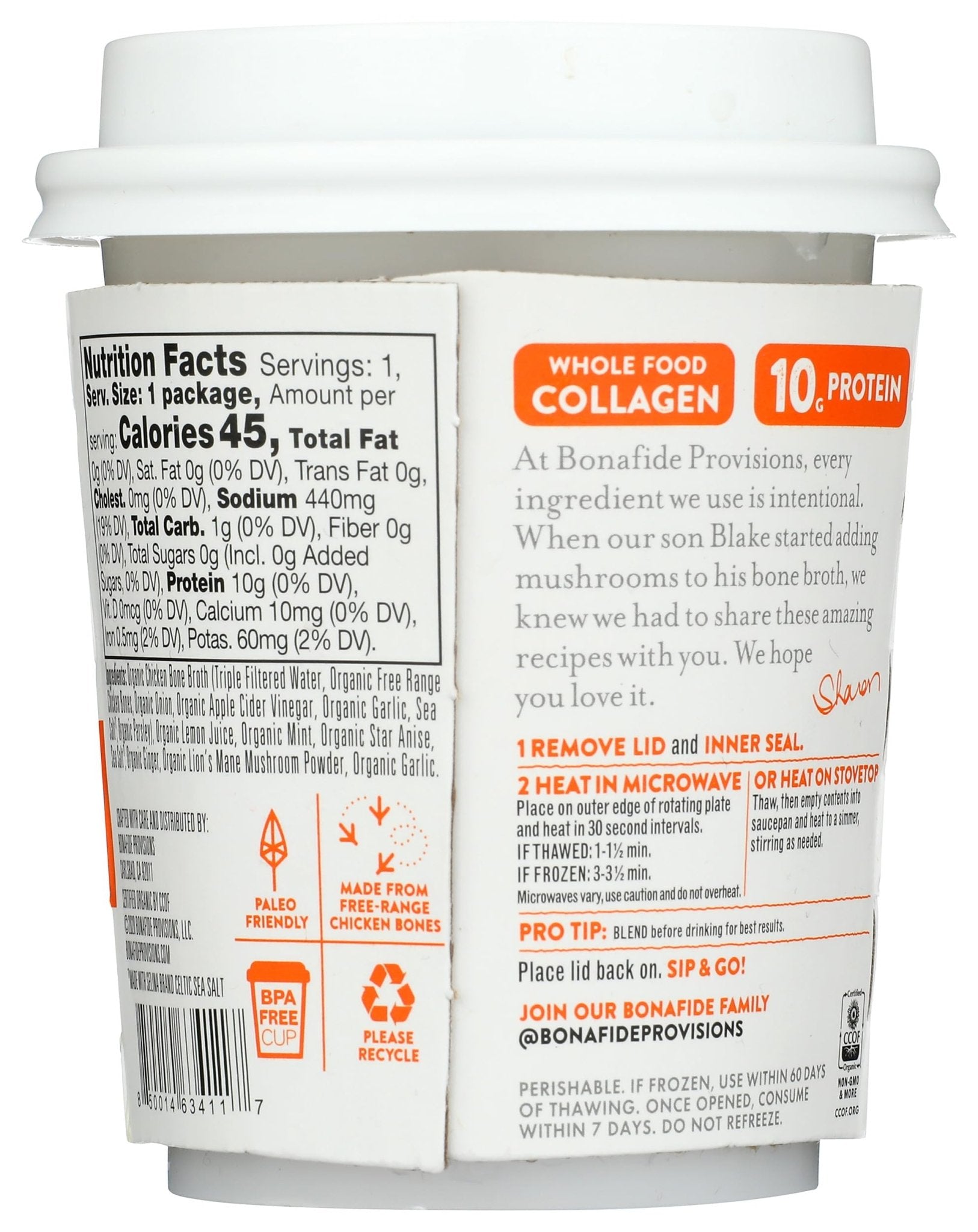 Bonafide Provisions Fresh Organic Be Well Broth with Lemon, Mint & Ginger Organic Chicken Bone Broth, Frozen 8 fl oz - Gluten-Free, Grain-Free, Paleo and Keto Friendly - Maple Wellness Supplements