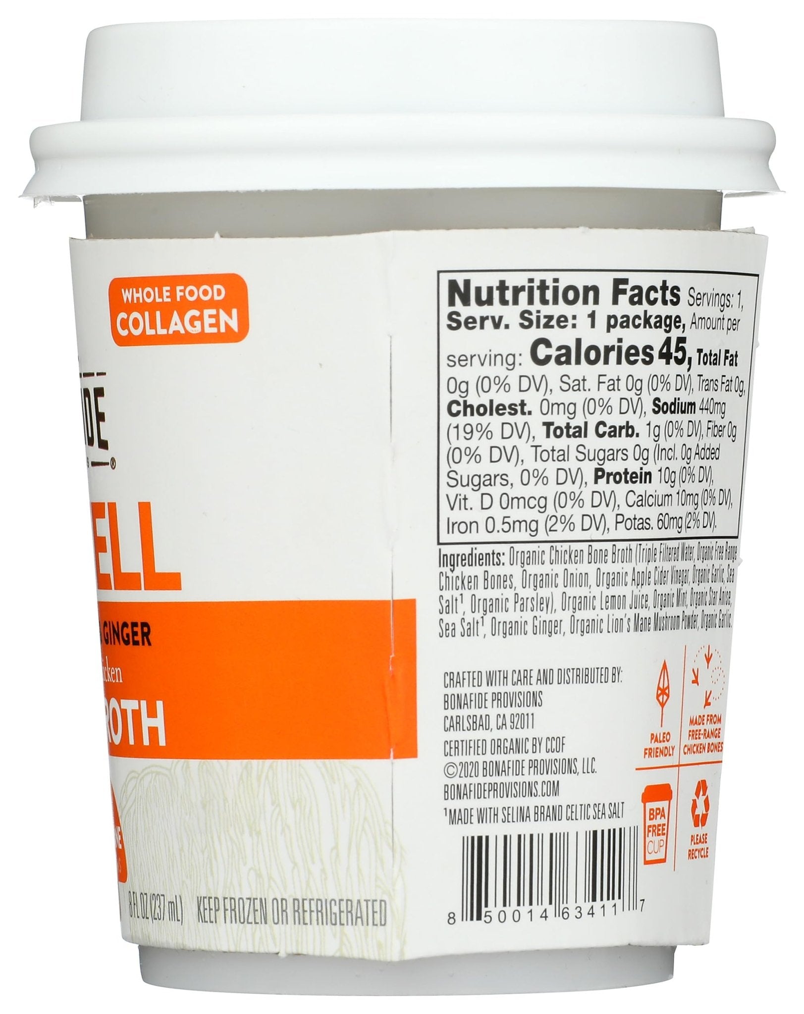 Bonafide Provisions Fresh Organic Be Well Broth with Lemon, Mint & Ginger Organic Chicken Bone Broth, Frozen 8 fl oz - Gluten-Free, Grain-Free, Paleo and Keto Friendly - Maple Wellness Supplements