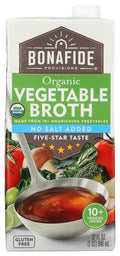 BONAFIDE PROVISIONS Organic No Salt Added Vegetable Broth, 32 FZ - Maple Wellness Supplements