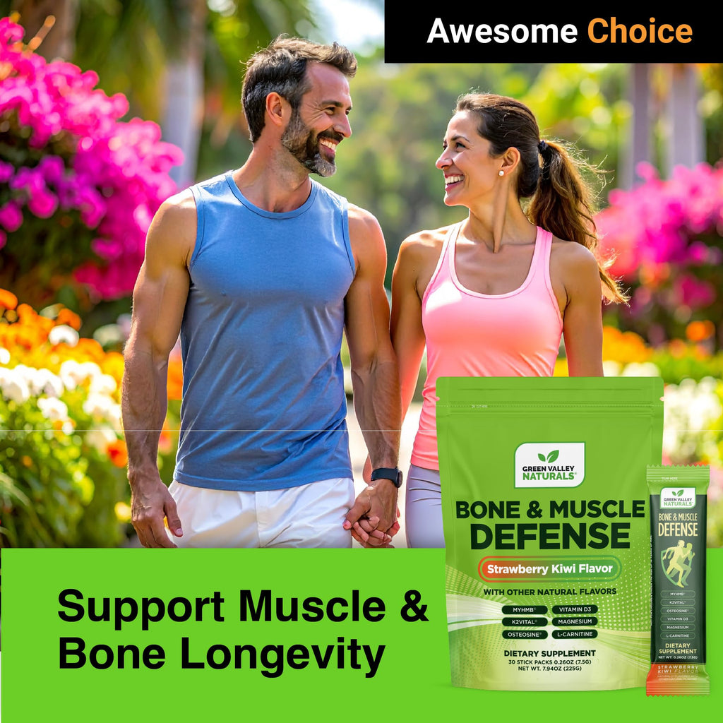 Bone & Muscle Defense Stick Pack | HMB + Leucine Amino Blend for Muscle Support | Protein Growth & Strength Formula for Women & Men | Fertility & Energy Support | Convenient On-the-Go Supplement - TrustMedUSA
