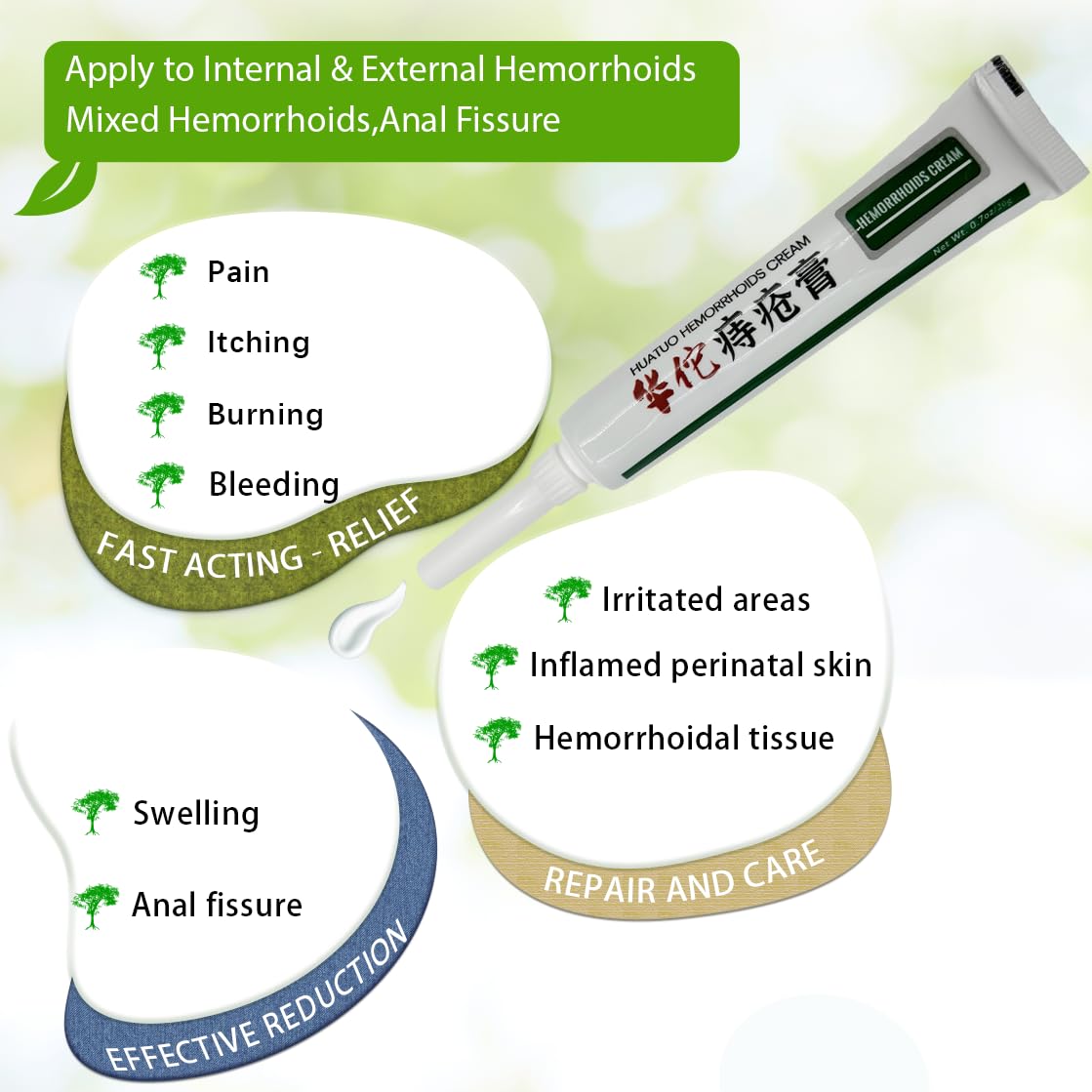 BONIORRI Hemorrhoid & Fissure Relief Ointment 20g Tube– Maximum Strength Hemorrhoid Cream, Herbs Fast Acting Ingredients. (0.7 oz Total) - TrustMedUSA