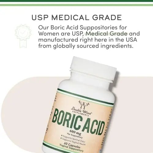 Boric Acid Suppositories 60 Count, Supports Women Health (Easy Dissolve, Third Party Tested) by Double Wood - TrustMedUSA