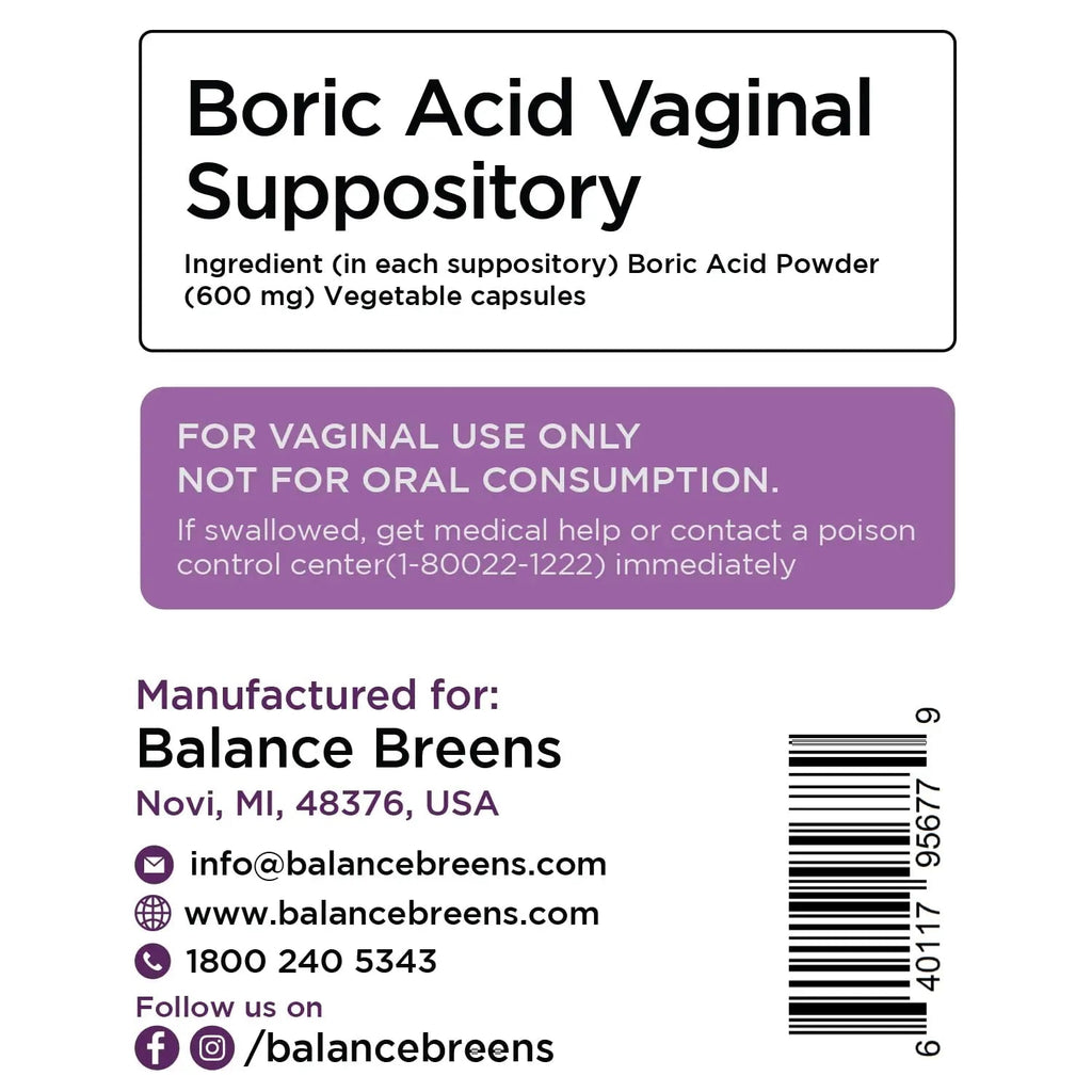 Boric Acid Suppositories for Women, 600 mg, 30 Vaginal Use Capsules - pH Balance Pills, Intimate Health Support, Yeast Infection Treatment, Made in USA (Pack of 1) - TrustMedUSA