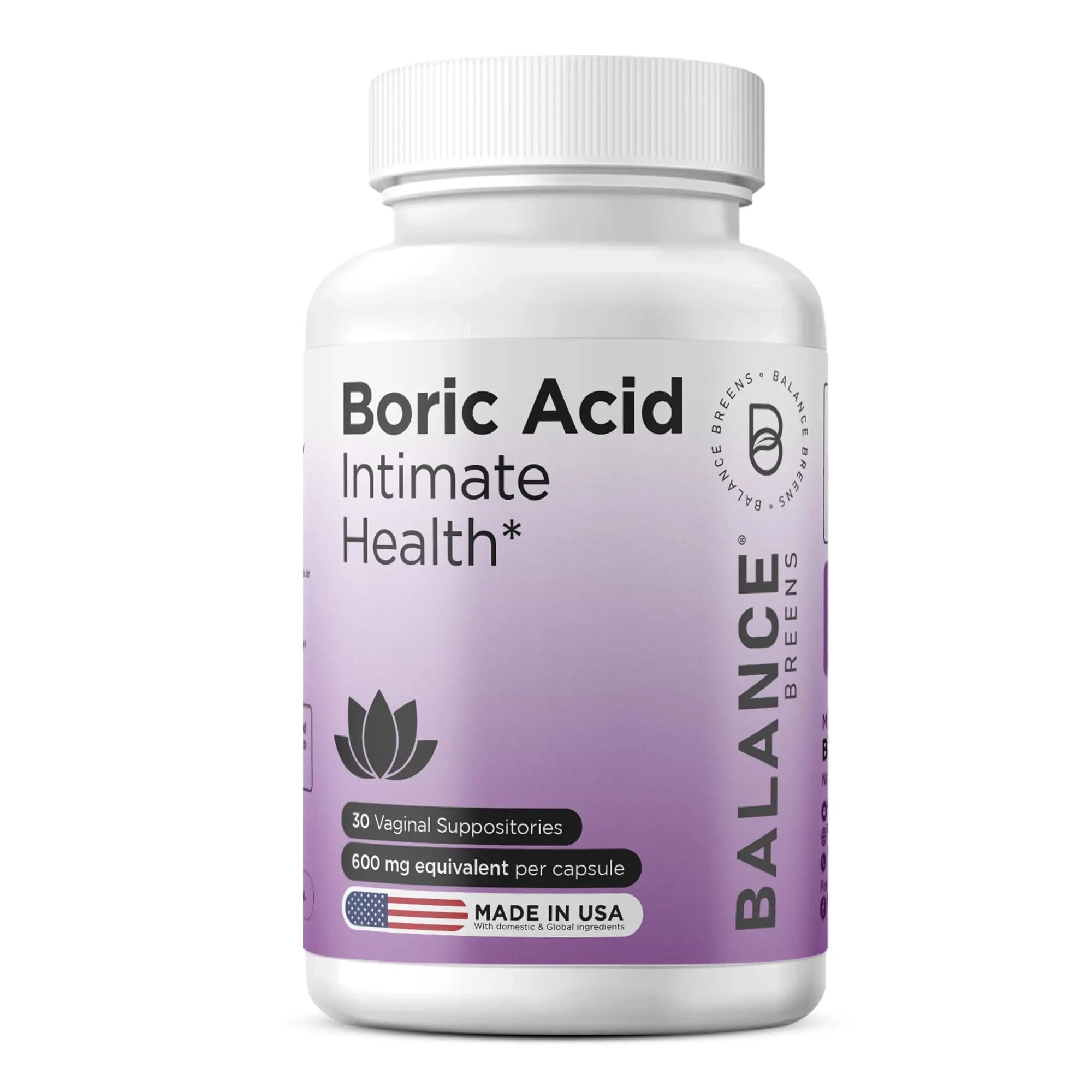 Boric Acid Suppositories for Women, 600 mg, 30 Vaginal Use Capsules - pH Balance Pills, Intimate Health Support, Yeast Infection Treatment, Made in USA (Pack of 1) - TrustMedUSA