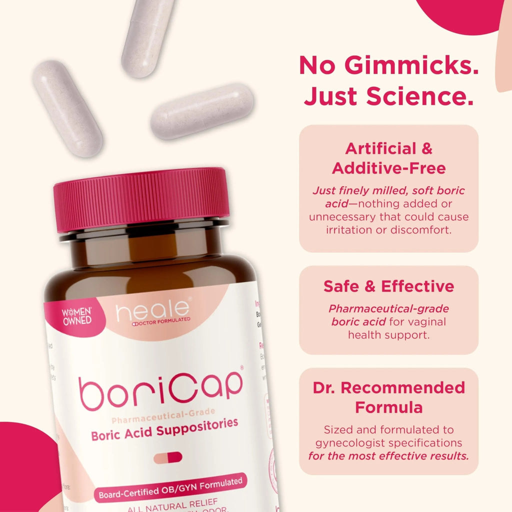 BoriCap - Boric Acid Suppositories for Women - 600 mg - Vaginal Health & Balance, Itch & Odor - Natural Relief - Feminine Care - Feminine Hygiene Products - Made in USA by Heale - 30 Capsules - TrustMedUSA