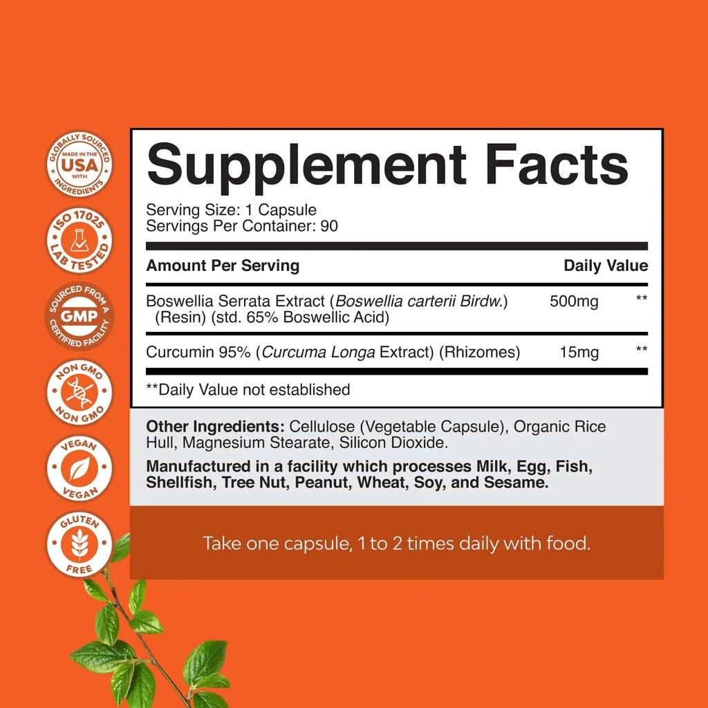Boswellia Extract Capsules with Turmeric - Advanced Immune Health Support Supplement - Turmeric & Boswellia Serrata Capsules 500mg per Serving for Body Detox & Healthy Joints - 90 Count - TrustMedUSA