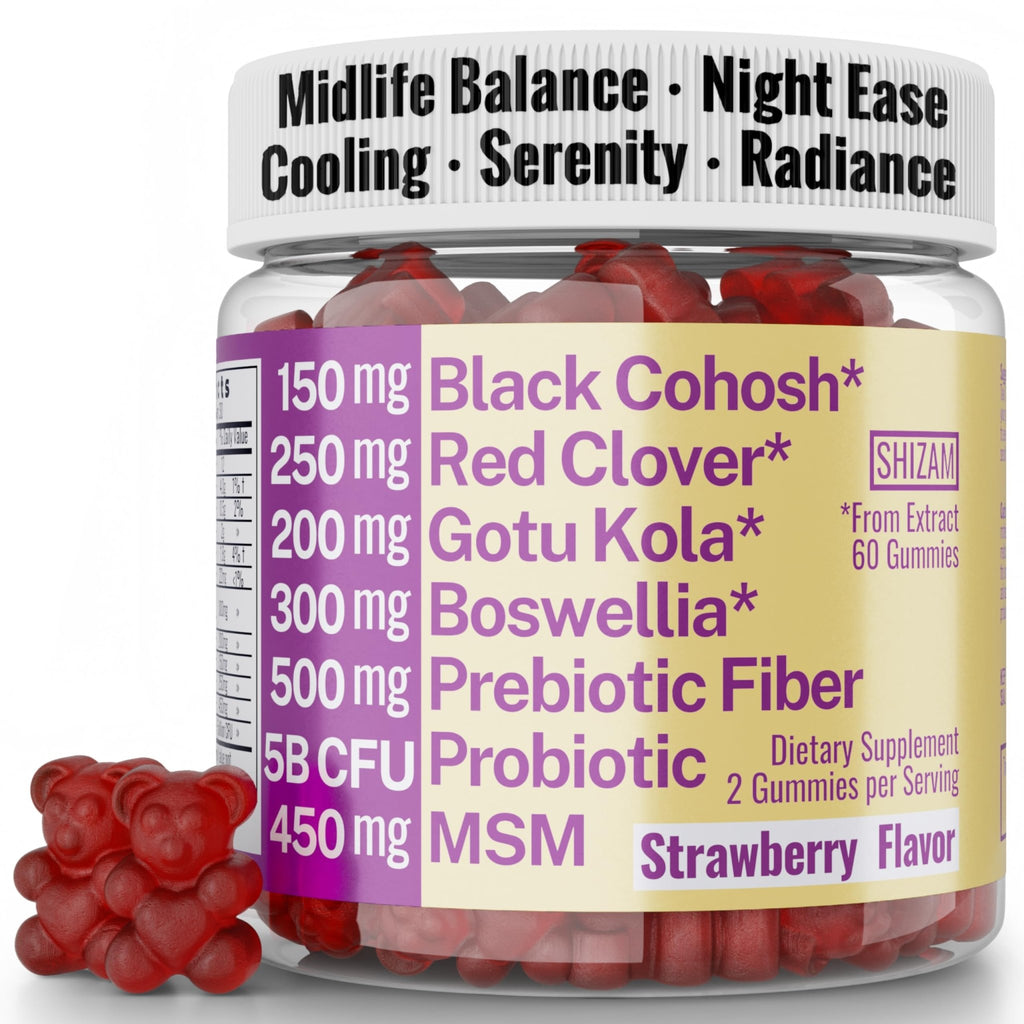 Boswellia Serrata Black Cohosh Gotu Kola Red Clover Extract Complex Gummies w. Probiotic Fiber (Chicory Root Inulin) MSM Methylsulfonylmethane, Supplement Alt for Organic Powder Capsules Tincture - TrustMedUSA
