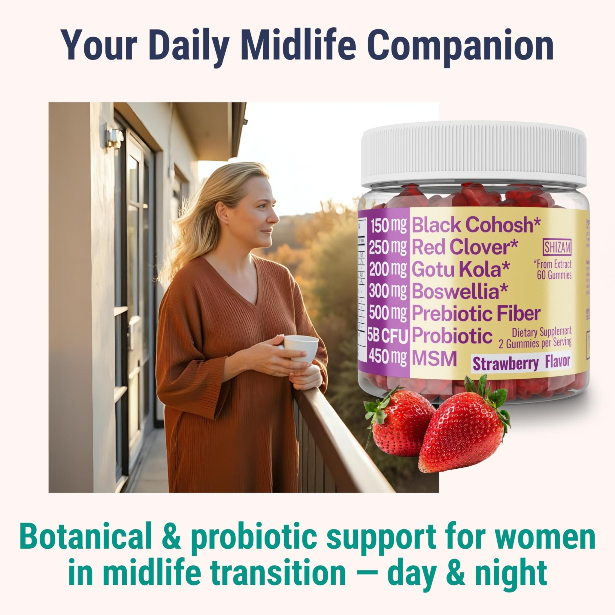 Boswellia Serrata Black Cohosh Gotu Kola Red Clover Extract Complex Gummies w. Probiotic Fiber (Chicory Root Inulin) MSM Methylsulfonylmethane, Supplement Alt for Organic Powder Capsules Tincture - TrustMedUSA