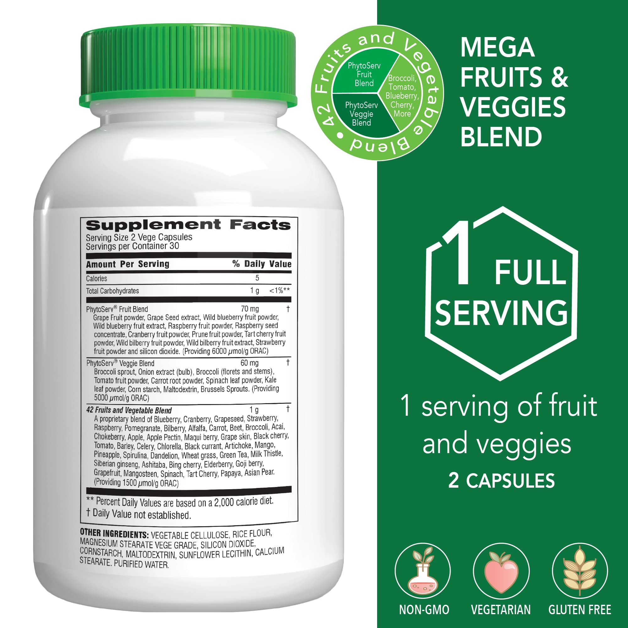 Botanic Choice Mega Fruits and Veggies Blend (60 Capsules) + Lemon Balm Tincture (1 fl oz) Bundle - Energy Balance & Superfood Supplement + Relaxation and Sleep Support - TrustMedUSA
