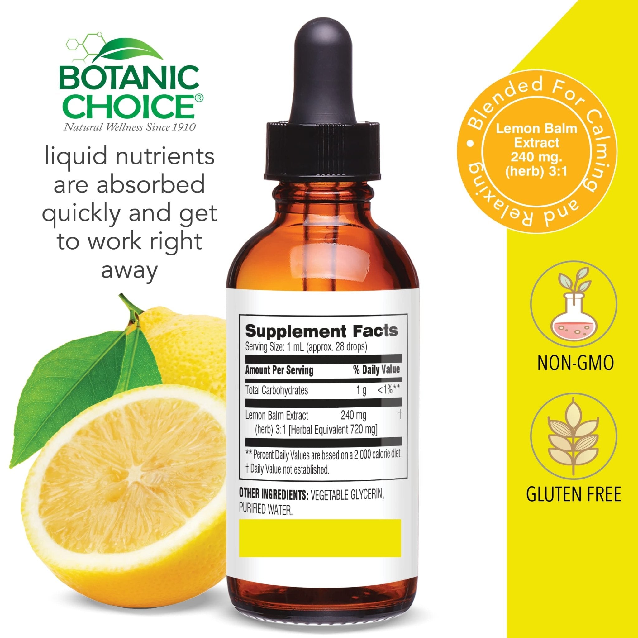 Botanic Choice Mega Fruits and Veggies Blend (60 Capsules) + Lemon Balm Tincture (1 fl oz) Bundle - Energy Balance & Superfood Supplement + Relaxation and Sleep Support - TrustMedUSA