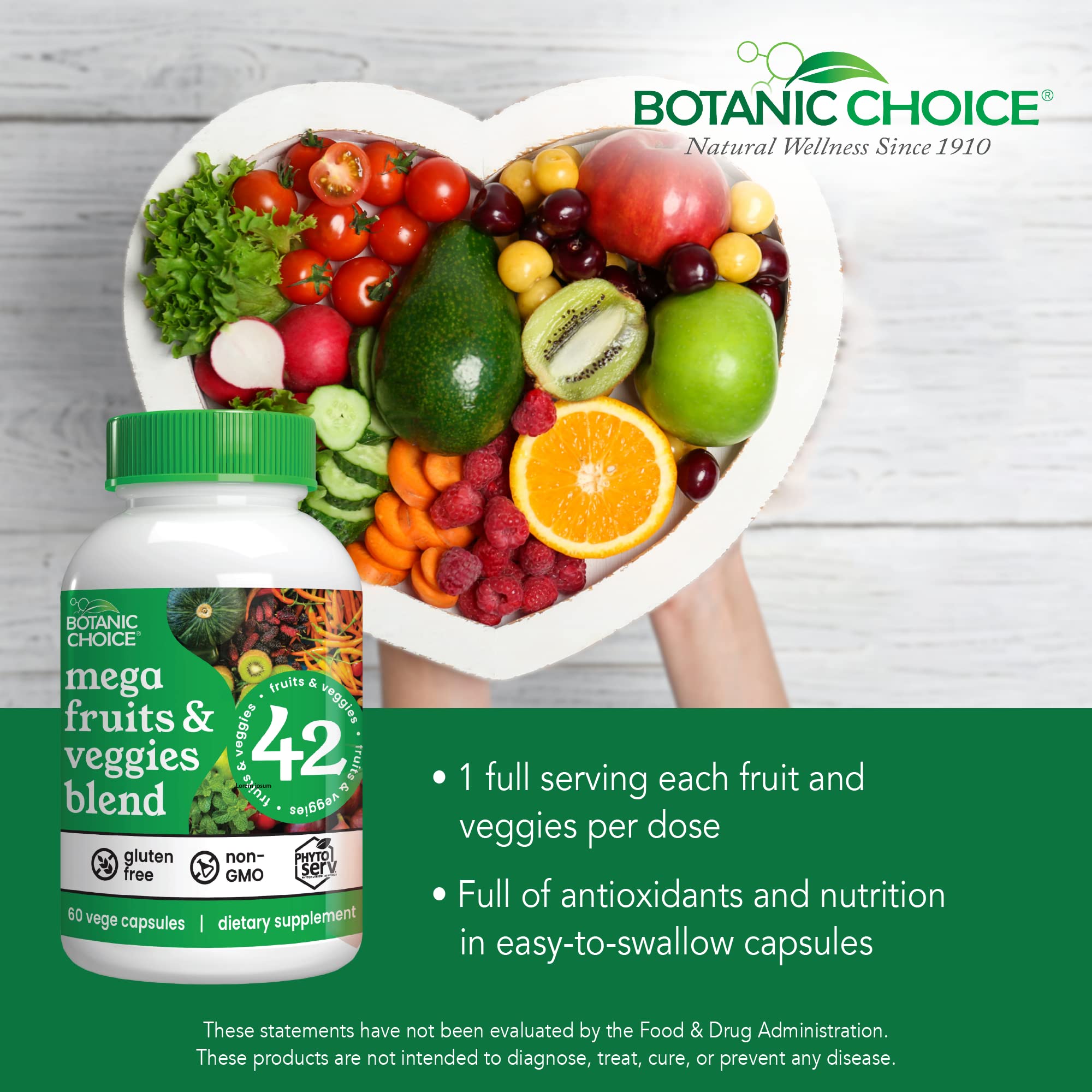 Botanic Choice Mega Fruits and Veggies Blend (60 Capsules) + Lemon Balm Tincture (1 fl oz) Bundle - Energy Balance & Superfood Supplement + Relaxation and Sleep Support - TrustMedUSA