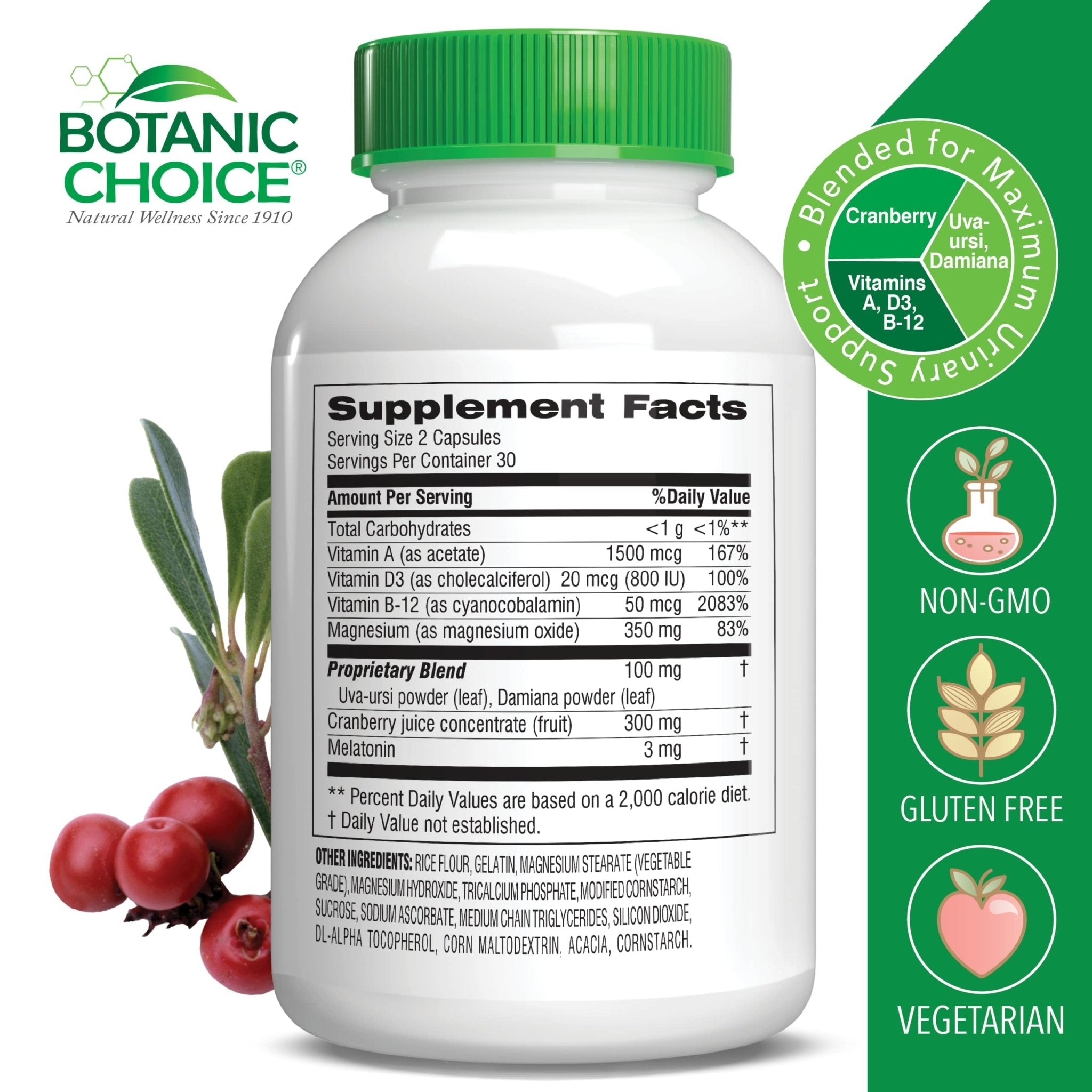 Botanic Choice Pro-Advanced Urinary Formula-Blend for Urinary Tract Health Support - Magnesium Cranberry Uva Ursi Damiana - 60 Capsules - TrustMedUSA
