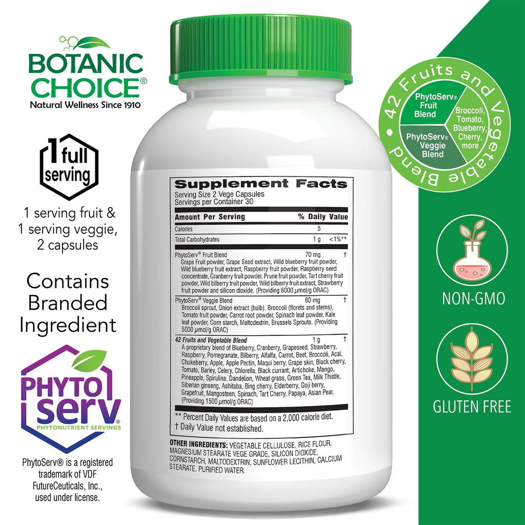 Botanic Choice Since 1910 - Mega Fruits & Veggies Blend - 42 Fruits and Vegetables - 2 Caps Daily - 60 Count Supplement - 2 Pack - TrustMedUSA