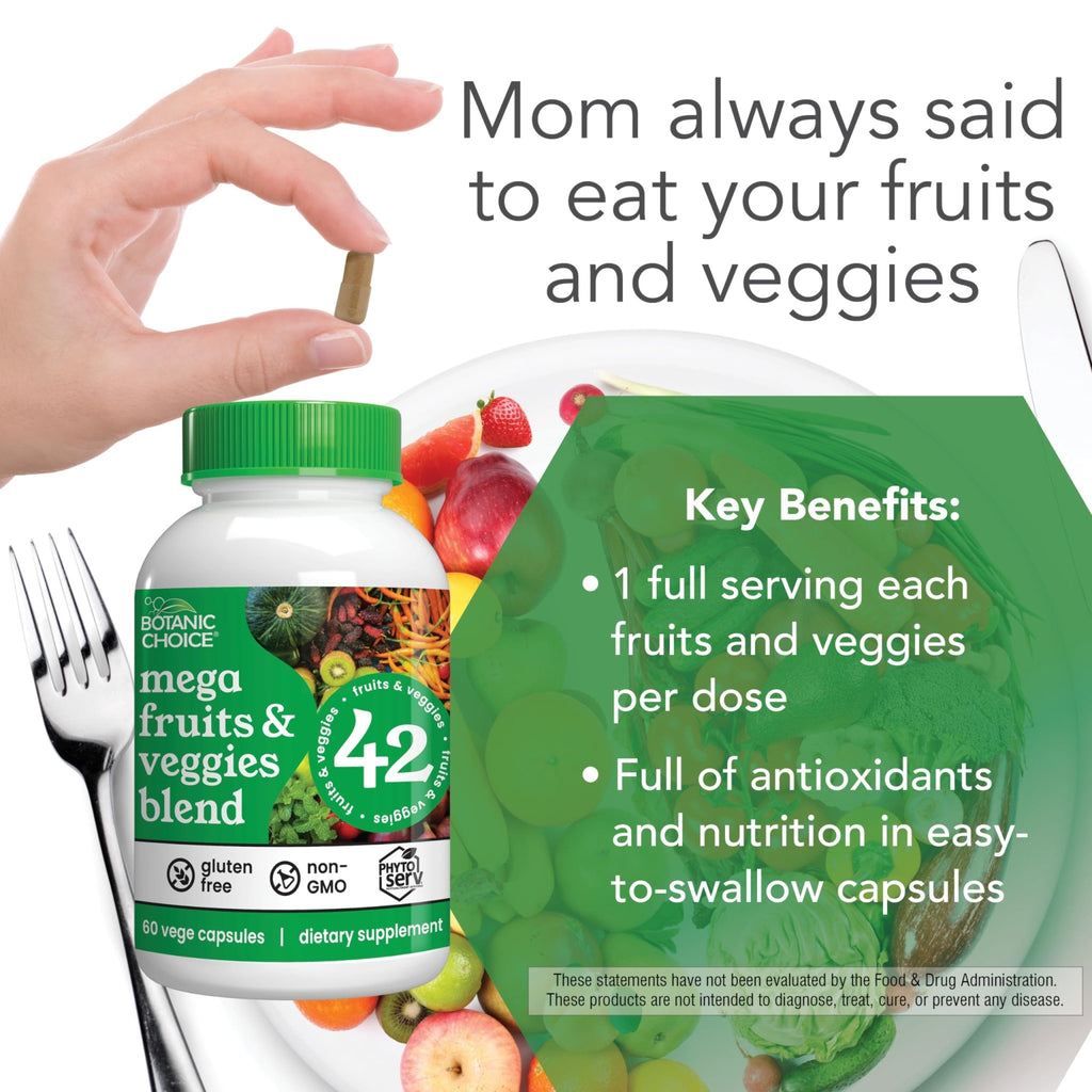 Botanic Choice Since 1910 - Mega Fruits & Veggies Blend - 42 Fruits and Vegetables - 2 Caps Daily - 60 Count Supplement - 2 Pack - TrustMedUSA