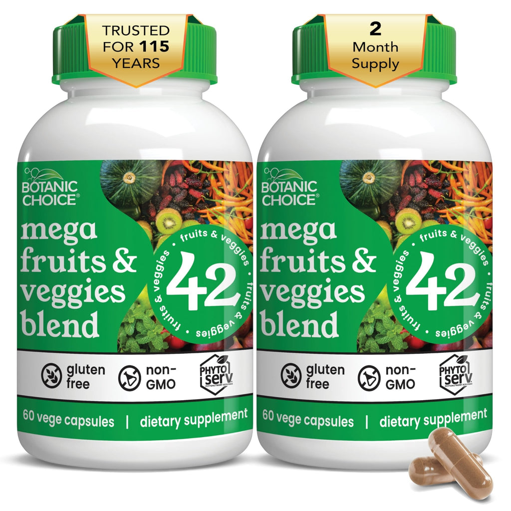 Botanic Choice Since 1910 - Mega Fruits & Veggies Blend - 42 Fruits and Vegetables - 2 Caps Daily - 60 Count Supplement - 2 Pack - TrustMedUSA