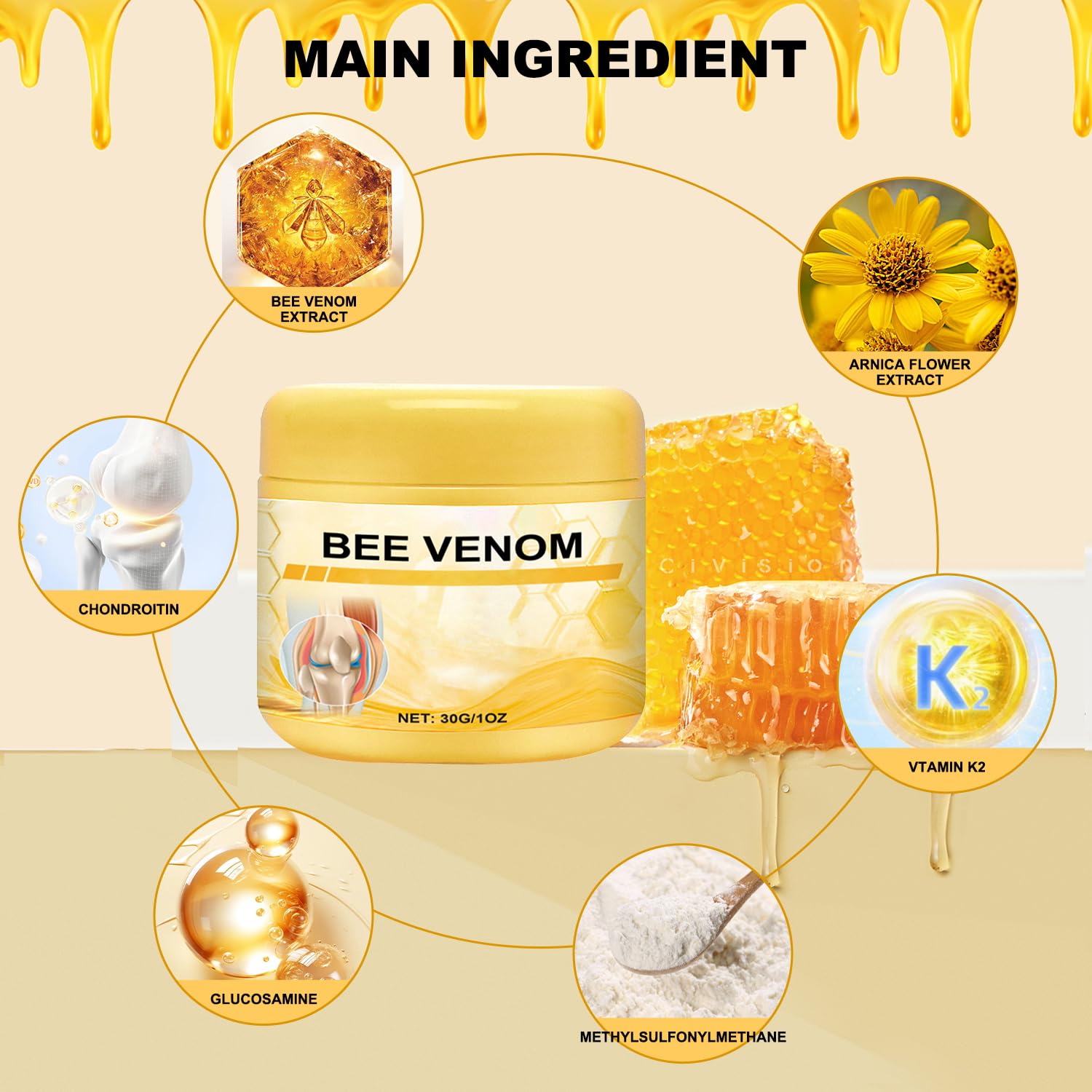 Botou 2PCS New Bee Venom Professional Joint Cream, for Neck, Waist, Back, Hands, Feet and Legs Advanced Bee Propolis Joint Cream, yellow - TrustMedUSA
