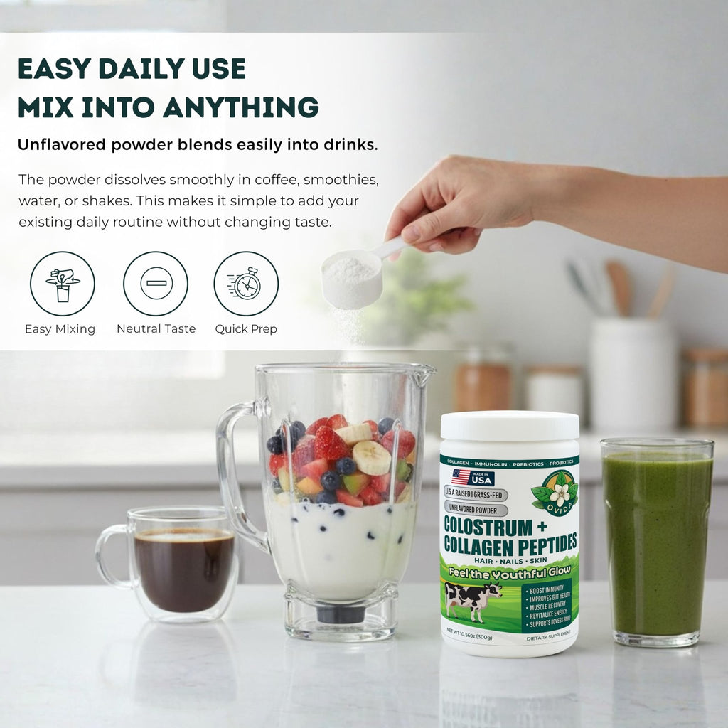 Bovine Colostrum and Hydrolyzed Collagen Peptides Powder Supplement for Women & Men - Supports Gut Health, Joint & Bone Health, Hair Skin Nails - Grass-Fed, Non-GMO, Gluten Free, 300g (30 Servings) - TrustMedUSA