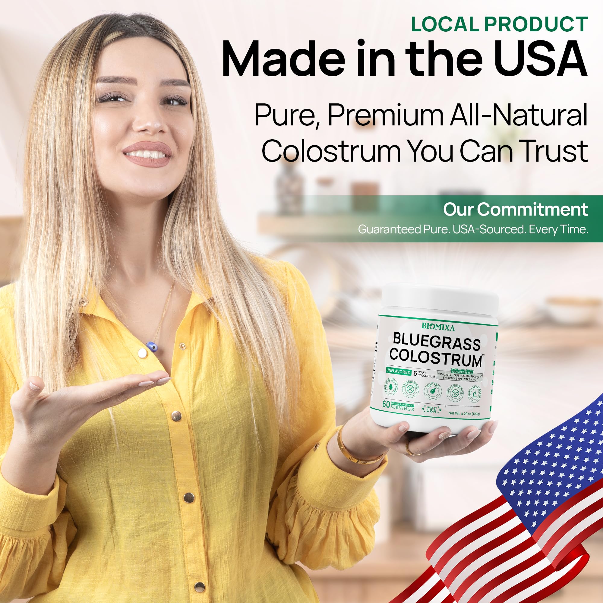 Bovine Colostrum Supplement - 100% Pure Whole Colostrum Powder - Grass-Fed, Unflavored, No Additives, Gut & Immune Support, Natural IgG, 60 Servings - Made in USA - TrustMedUSA