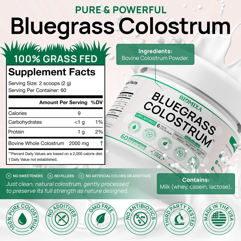 Bovine Colostrum Supplement - 100% Pure Whole Colostrum Powder - Grass-Fed, Unflavored, No Additives, Gut & Immune Support, Natural IgG, 60 Servings - Made in USA - TrustMedUSA