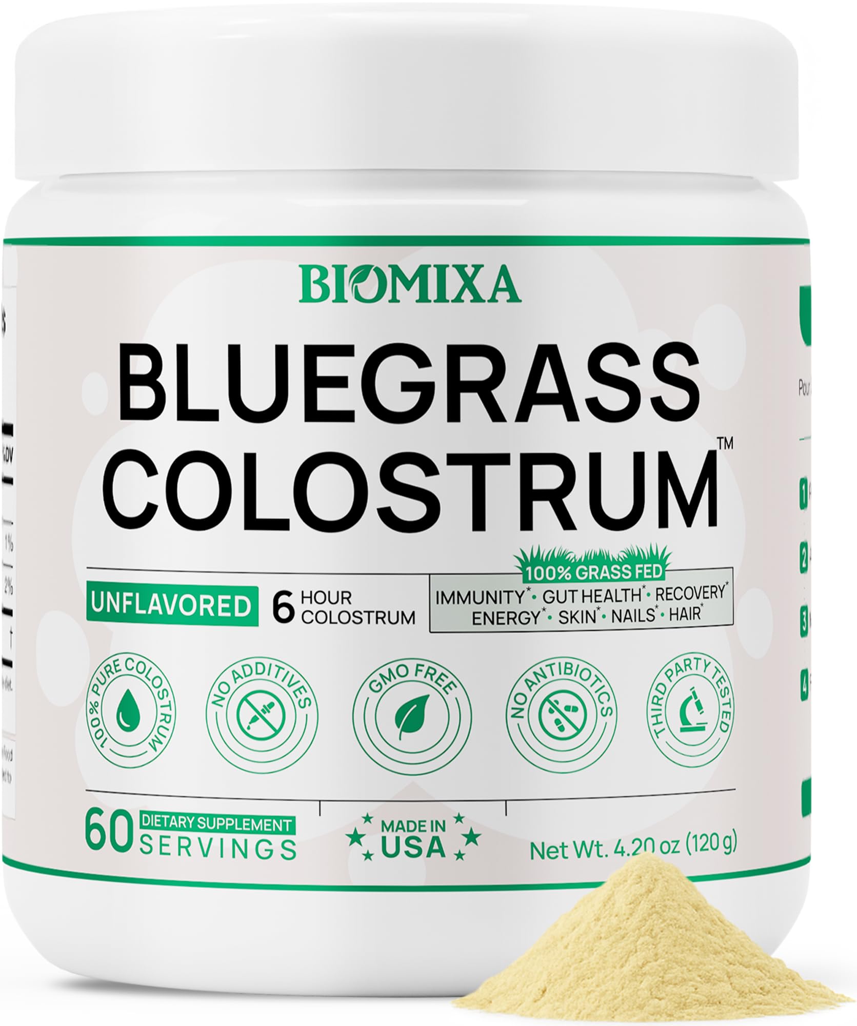 Bovine Colostrum Supplement - 100% Pure Whole Colostrum Powder - Grass-Fed, Unflavored, No Additives, Gut & Immune Support, Natural IgG, 60 Servings - Made in USA - TrustMedUSA