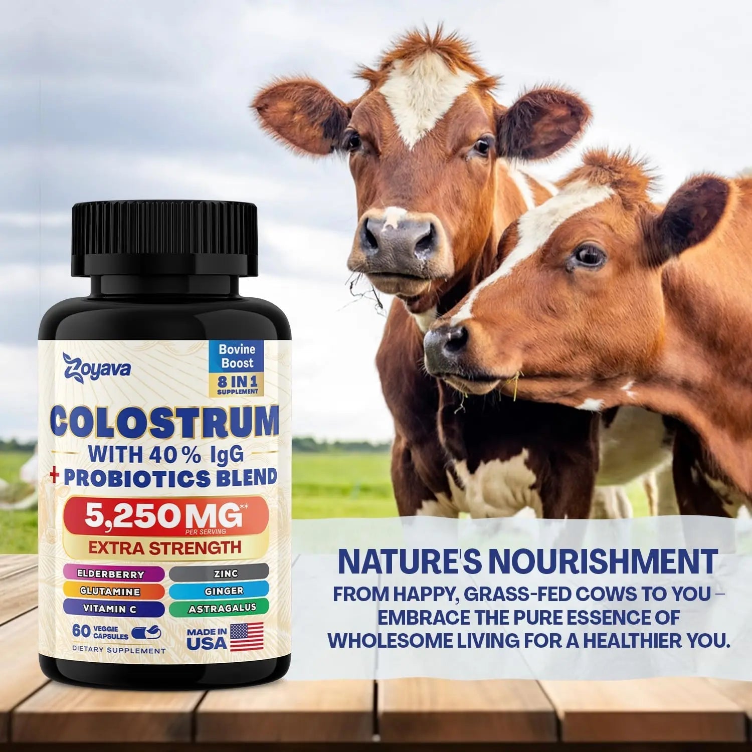 Bovine Colostrum Supplement Capsules 5250 MG, Grass Fed Cow Colostrum - TrustMedUSA
