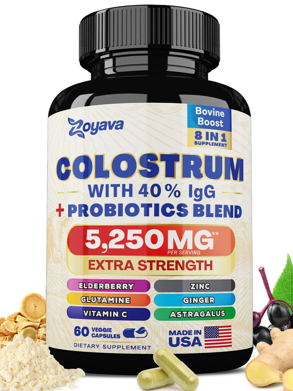Bovine Colostrum Supplement Capsules 5250 MG, Grass Fed Cow Colostrum - TrustMedUSA