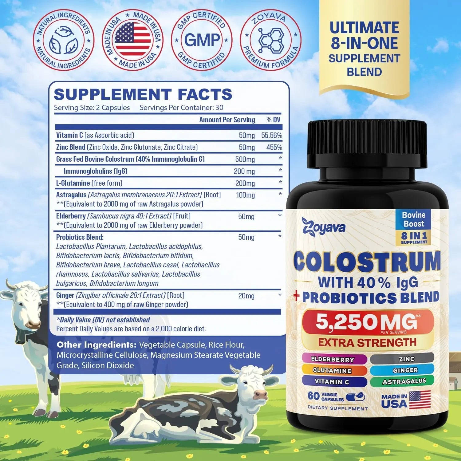 Bovine Colostrum Supplement Capsules 5250 MG, Grass Fed Cow Colostrum - TrustMedUSA