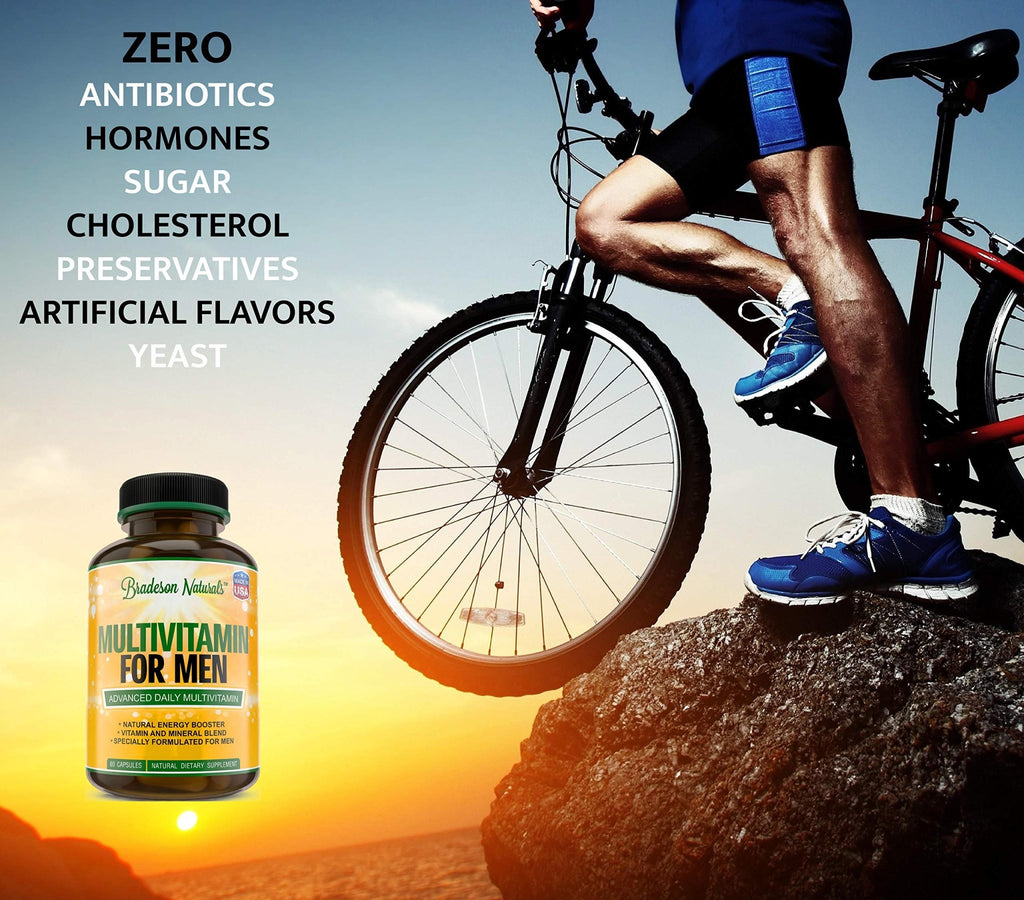 Bradeson Naturals Men's Multivitamin Supplement for Energy, Focus and Performance. Mens Vitamins A, C, D, E & B12, Zinc, Calcium, Magnesium & More. Multi Vitamin 60 Capsules Made in The USA - TrustMedUSA