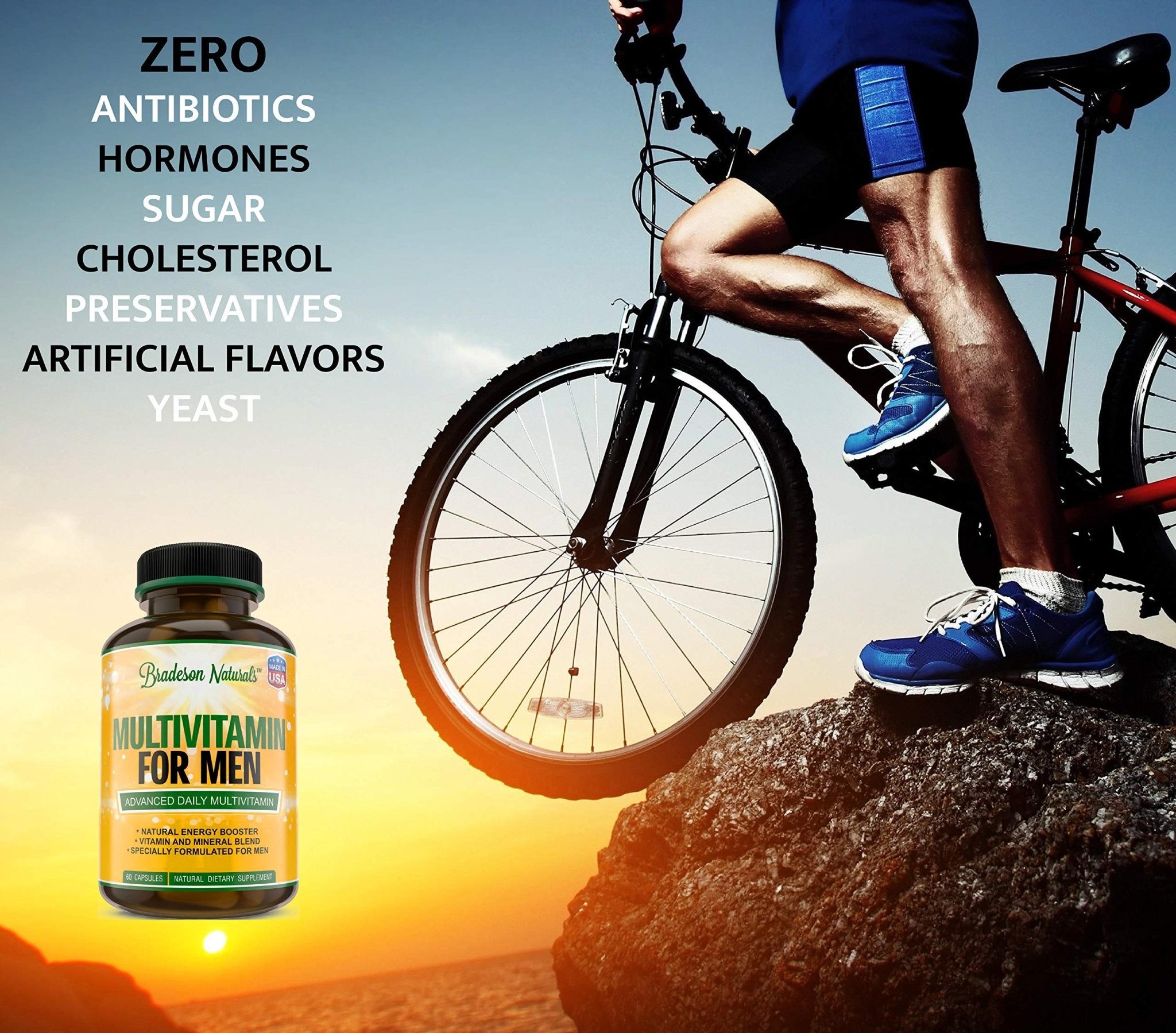 Bradeson Naturals Men's Multivitamin Supplement for Energy, Focus and Performance. Mens Vitamins A, C, D, E & B12, Zinc, Calcium, Magnesium & More. Multi Vitamin 60 Capsules Made in The USA - TrustMedUSA