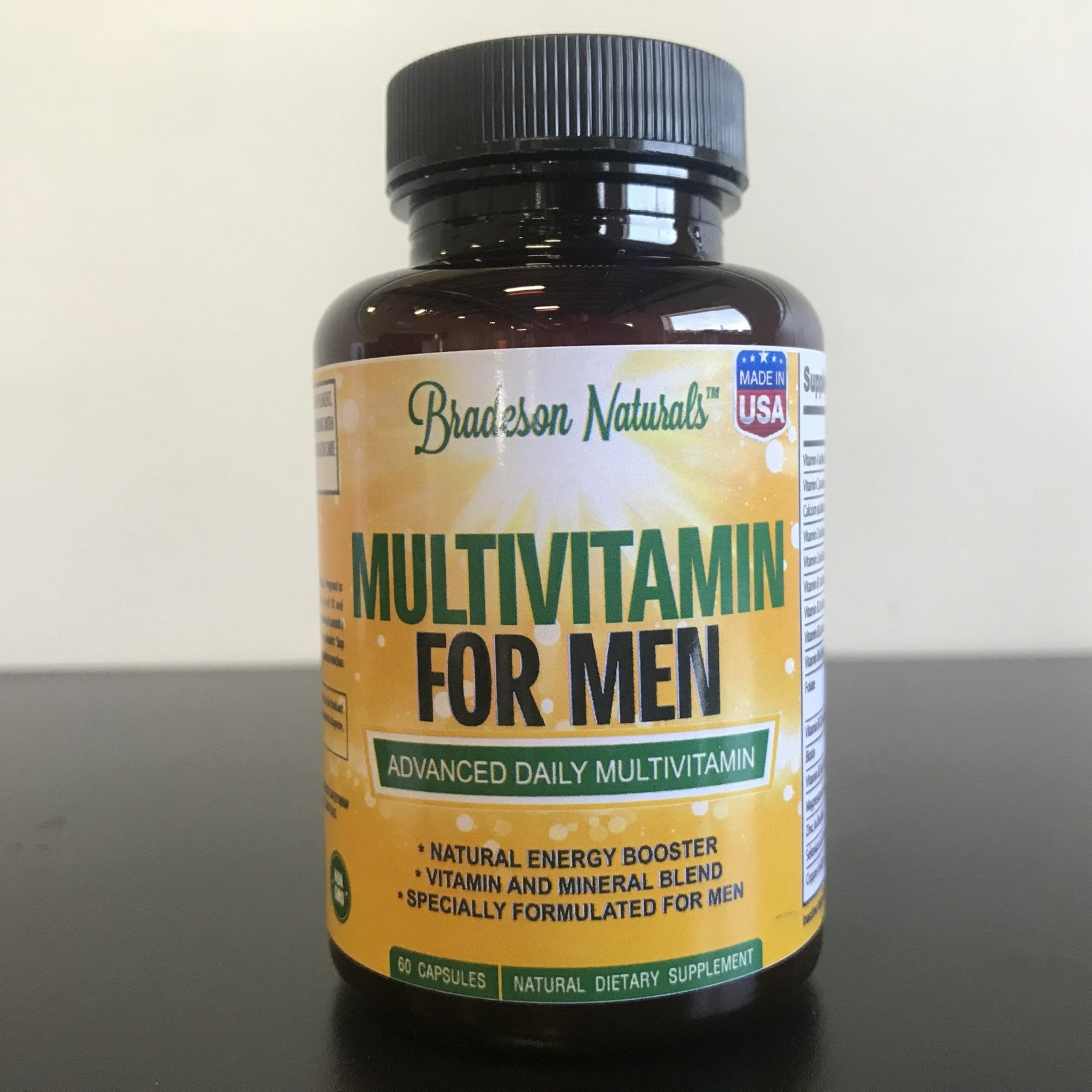 Bradeson Naturals Men's Multivitamin Supplement for Energy, Focus and Performance. Mens Vitamins A, C, D, E & B12, Zinc, Calcium, Magnesium & More. Multi Vitamin 60 Capsules Made in The USA - TrustMedUSA
