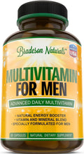 Bradeson Naturals Men's Multivitamin Supplement for Energy, Focus and Performance. Mens Vitamins A, C, D, E & B12, Zinc, Calcium, Magnesium & More. Multi Vitamin 60 Capsules Made in The USA - TrustMedUSA
