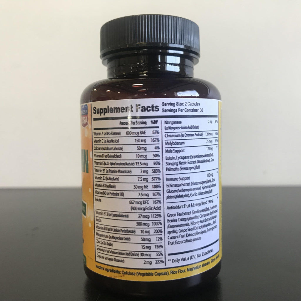 Bradeson Naturals Men's Multivitamin Supplement for Energy, Focus and Performance. Mens Vitamins A, C, D, E & B12, Zinc, Calcium, Magnesium & More. Multi Vitamin 60 Capsules Made in The USA - TrustMedUSA