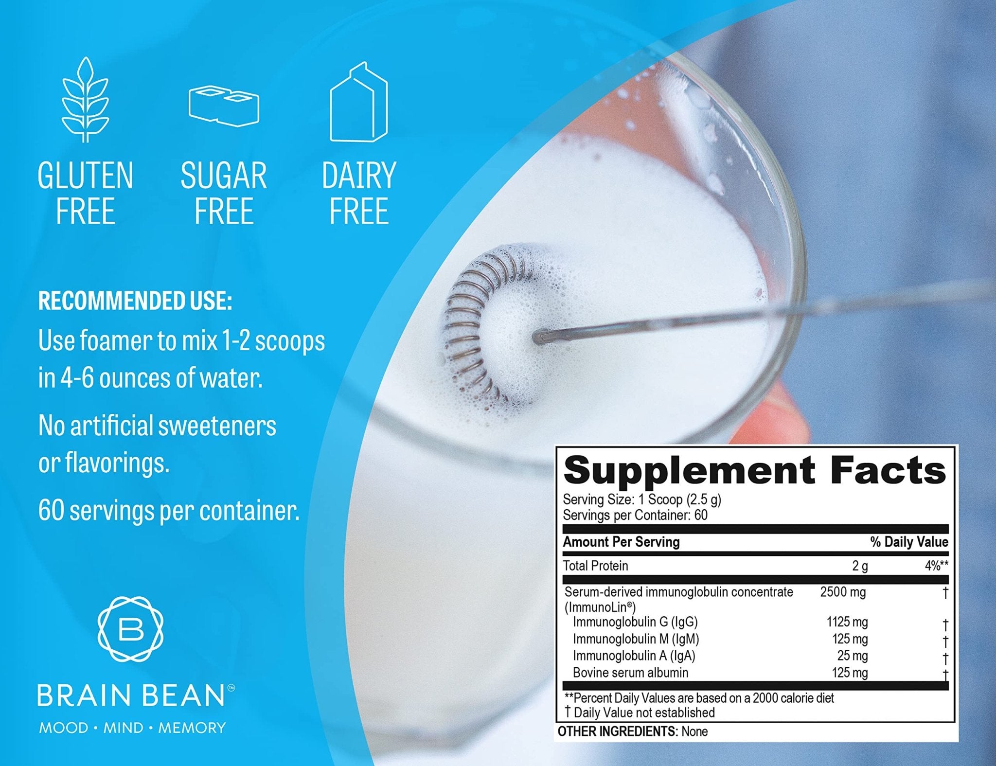 Brain Basics Ultra Pure IgG Supplement - Dairy-Free Supplement IgG-Immunolin Powder, Blended Vitamin & Mineral Supplements, 150g, 60 Servings - TrustMedUSA