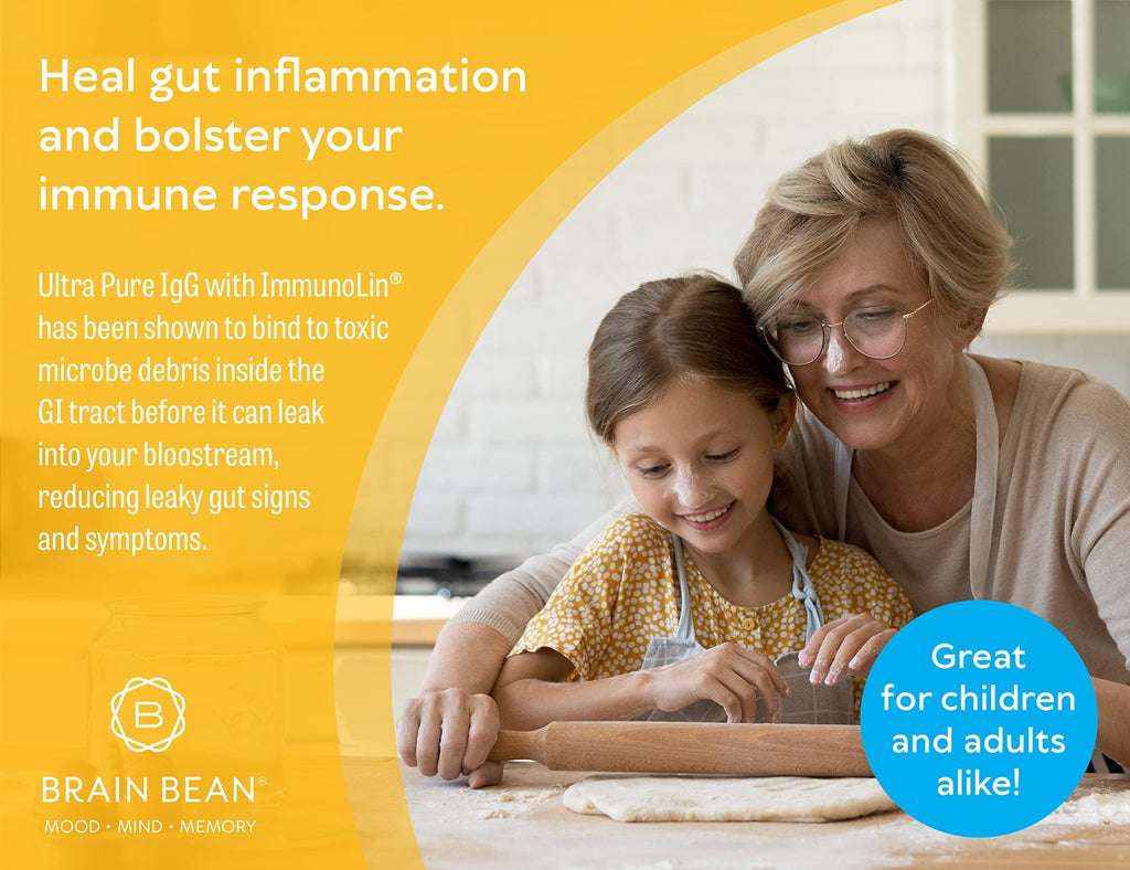 Brain Basics Ultra Pure IgG Supplement - Dairy-Free Supplement IgG-Immunolin Powder, Blended Vitamin & Mineral Supplements, 150g, 60 Servings - TrustMedUSA