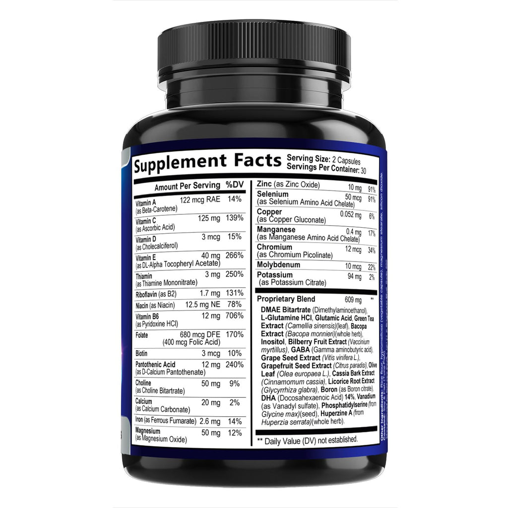 Brain Memory Supplement - 3X Strength Nootropics for Concentration, Clarity & Focus Support - Brain Health Cognitive Vitamins with Bacopa, Phosphatidylserine & DMAE, Brain Booster Pills, 60 Capsules - TrustMedUSA