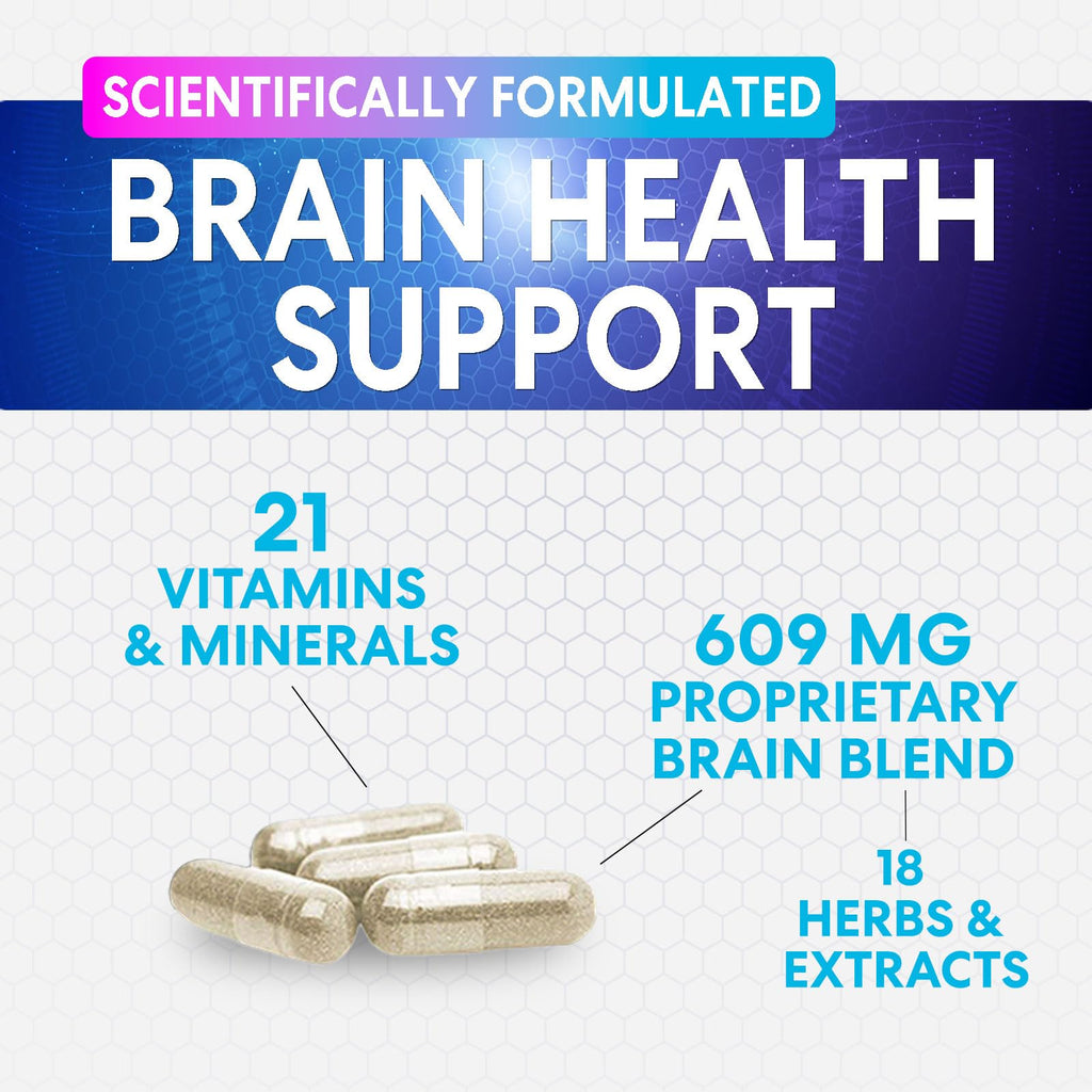 Brain Memory Supplement - 3X Strength Nootropics for Concentration, Clarity & Focus Support - Brain Health Cognitive Vitamins with Bacopa, Phosphatidylserine & DMAE, Brain Booster Pills, 60 Capsules - TrustMedUSA