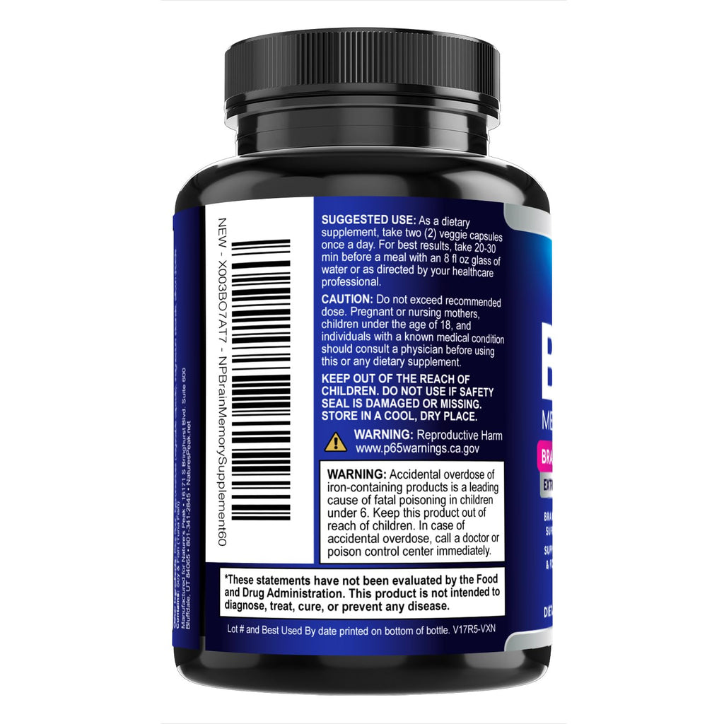 Brain Memory Supplement - 3X Strength Nootropics for Concentration, Clarity & Focus Support - Brain Health Cognitive Vitamins with Bacopa, Phosphatidylserine & DMAE, Brain Booster Pills, 60 Capsules - TrustMedUSA