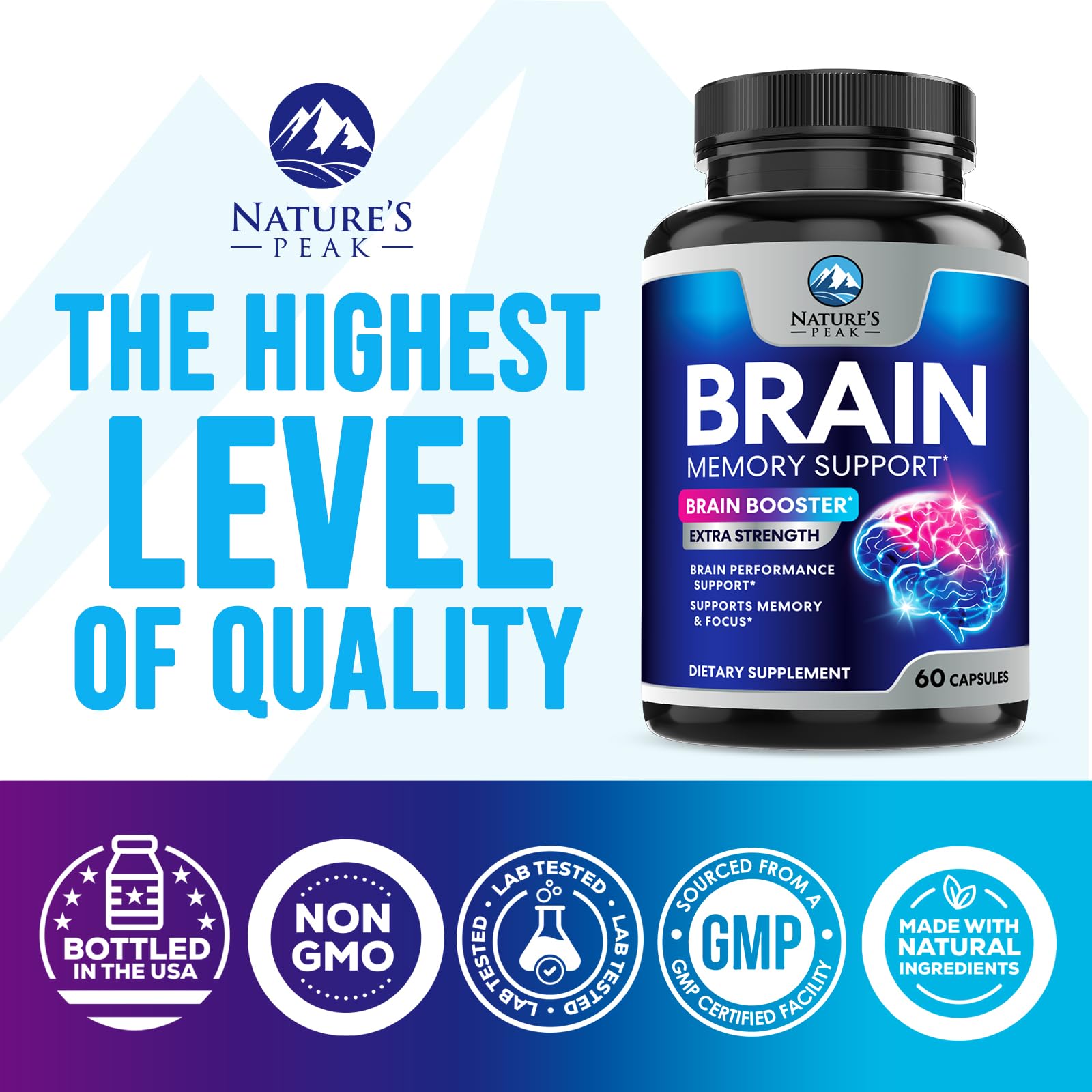 Brain Memory Supplement - 3X Strength Nootropics for Concentration, Clarity & Focus Support - Brain Health Cognitive Vitamins with Bacopa, Phosphatidylserine & DMAE, Brain Booster Pills, 60 Capsules - TrustMedUSA