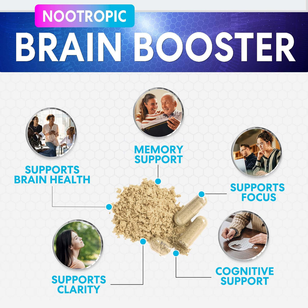 Brain Memory Supplement - 3X Strength Nootropics for Concentration, Clarity & Focus Support - Brain Health Cognitive Vitamins with Bacopa, Phosphatidylserine & DMAE, Brain Booster Pills, 60 Capsules - TrustMedUSA