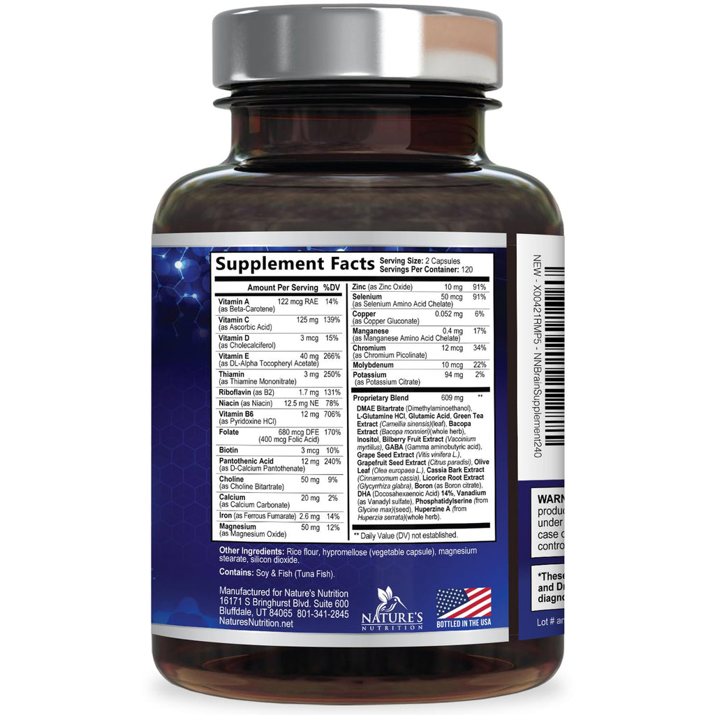 Brain Memory Supplement Pills - 3X Strength Nootropics for Concentration, Clarity & Focus Support - Brain Health Cognitive Vitamins with Bacopa, Phosphatidylserine & DMAE, Brain Booster - 240 Capsules - TrustMedUSA