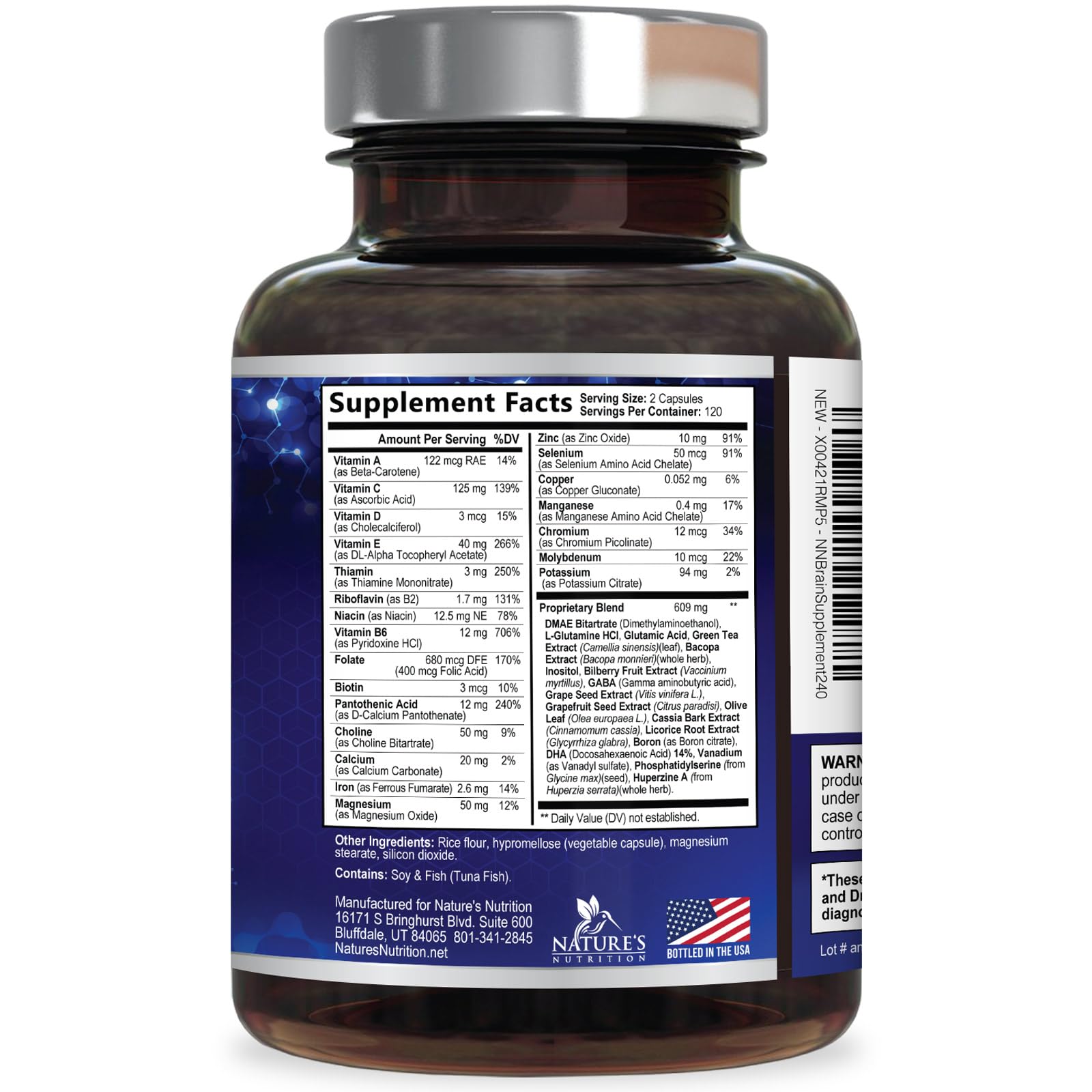 Brain Memory Supplement Pills - 3X Strength Nootropics for Concentration, Clarity & Focus Support - Brain Health Cognitive Vitamins with Bacopa, Phosphatidylserine & DMAE, Brain Booster - 240 Capsules - TrustMedUSA