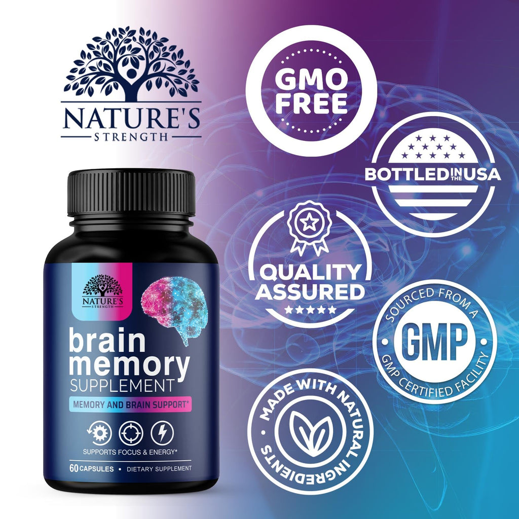 Brain Memory Supplement Pills - 3X Strength Nootropics for Concentration, Clarity & Focus Support - Brain Health Cognitive Vitamins with Bacopa, Phosphatidylserine & DMAE, Brain Booster - 60 Capsules - TrustMedUSA