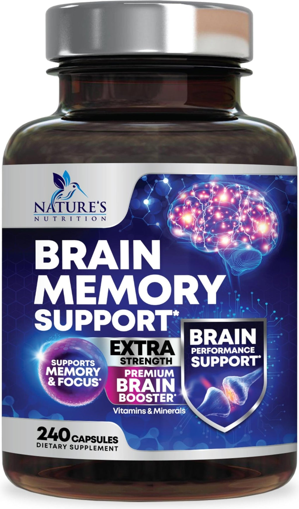 Brain Memory Supplement Pills - 3X Strength Nootropics for Concentration, Clarity & Focus Support - Brain Health Cognitive Vitamins with Bacopa, Phosphatidylserine & DMAE, Brain Booster - 240 Capsules - TrustMedUSA